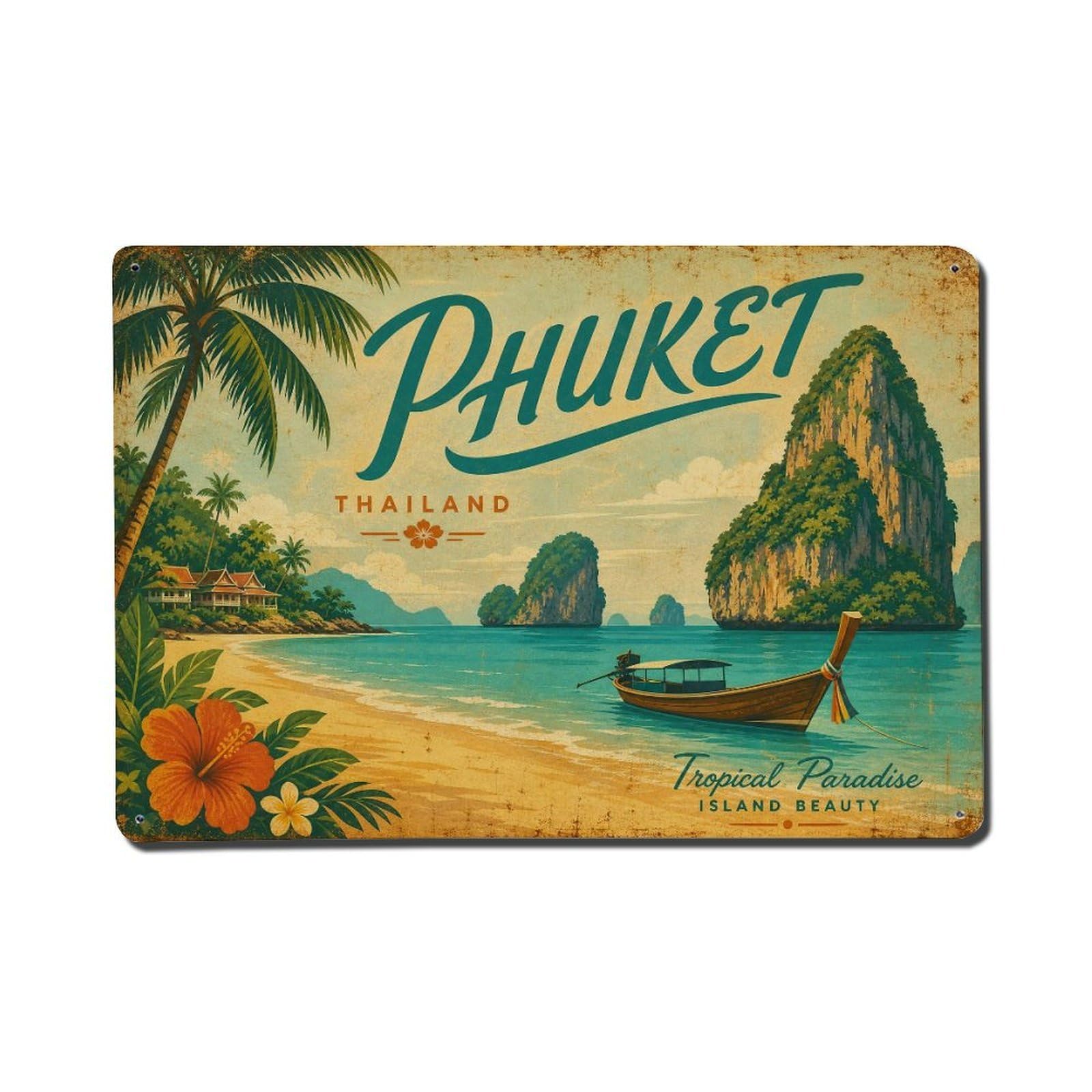 Huiyhb 8X12inch(20X30cm) Vintage Travel Thailand Phuket Metal Tin Sign