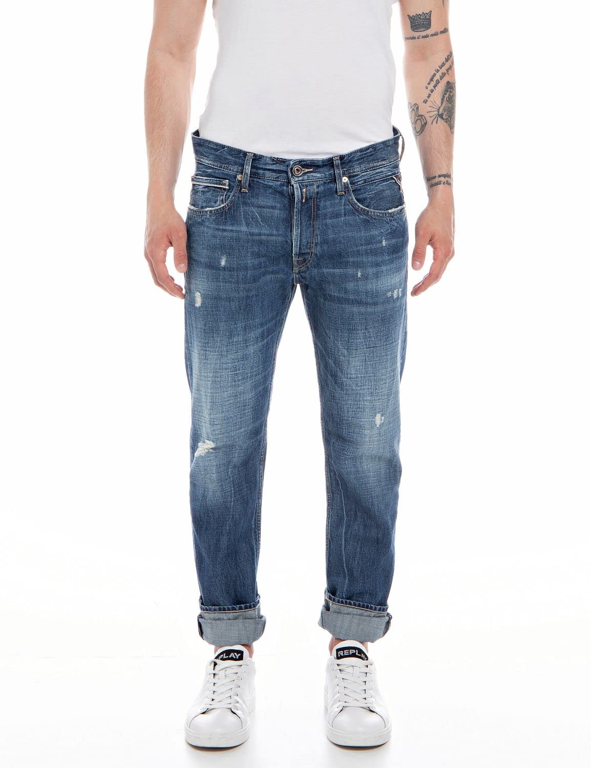 Replay Herren Jeans Grover Straight-Fit Aged, Medium Blue 009 (Blau), 28W / 32L