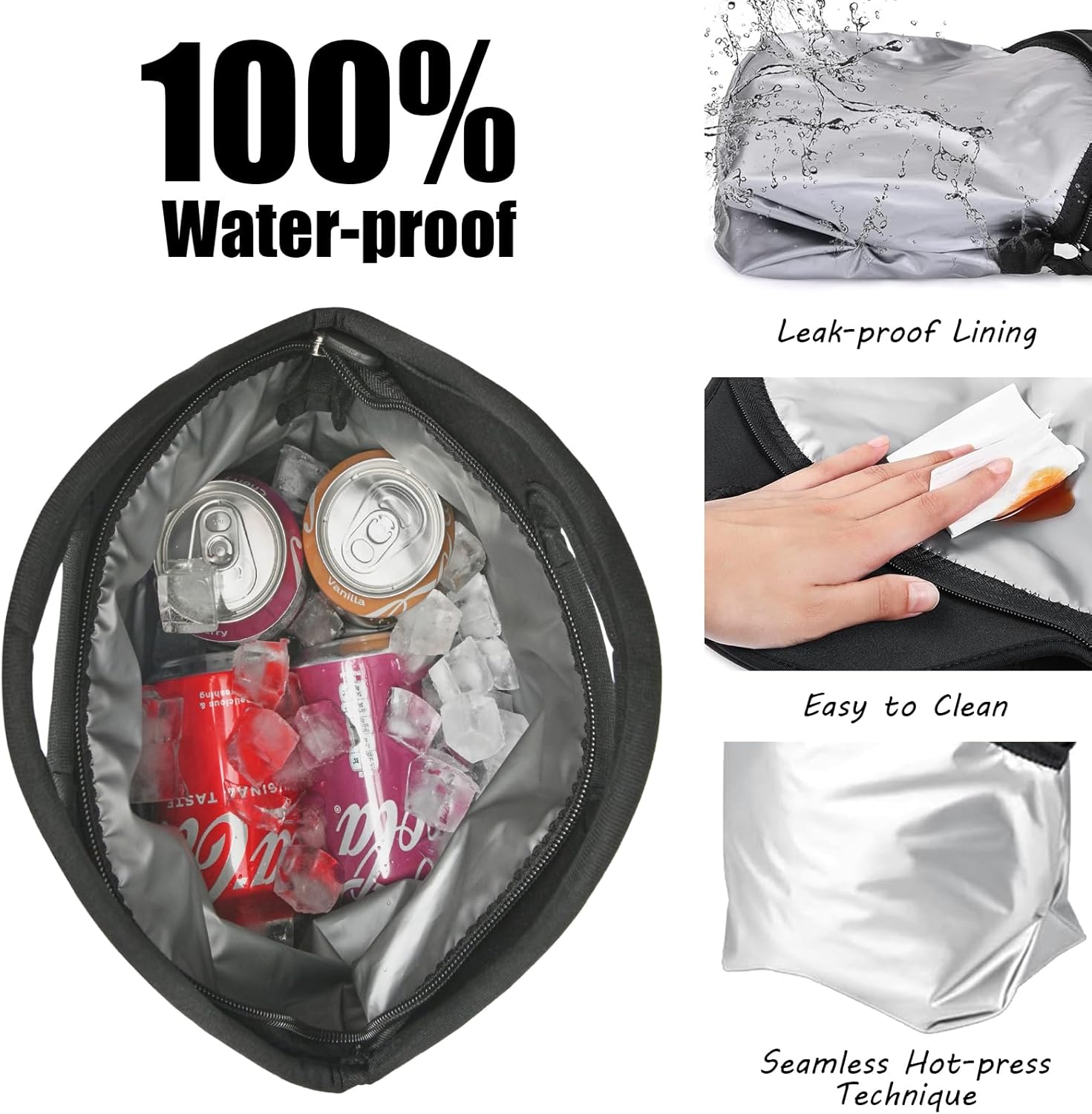 yookee home Waterproof Lunch Bag Double Layer Leakproof Neoprene Insulated Lunch Bag Freezable Black Reusable Thermal Lunch Cooler Tote Lunch Box for Boys Men Women Adult Kids for Work Outdoor - Image 5