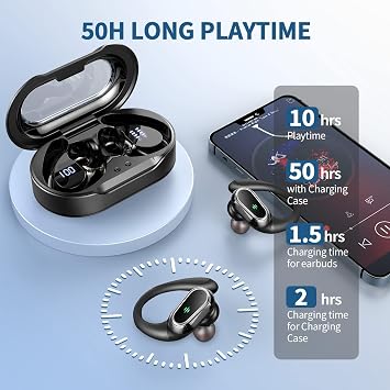 Wireless Earbuds, 2026 Bluetooth 5.4 Headphones Sport, 60Hrs HiFi Stereo Deep Bass Over-Ear buds with ENC Noise Cancelling Mic, IP7 Waterproof & LED Display Earphones with Earhooks for Workout/Running