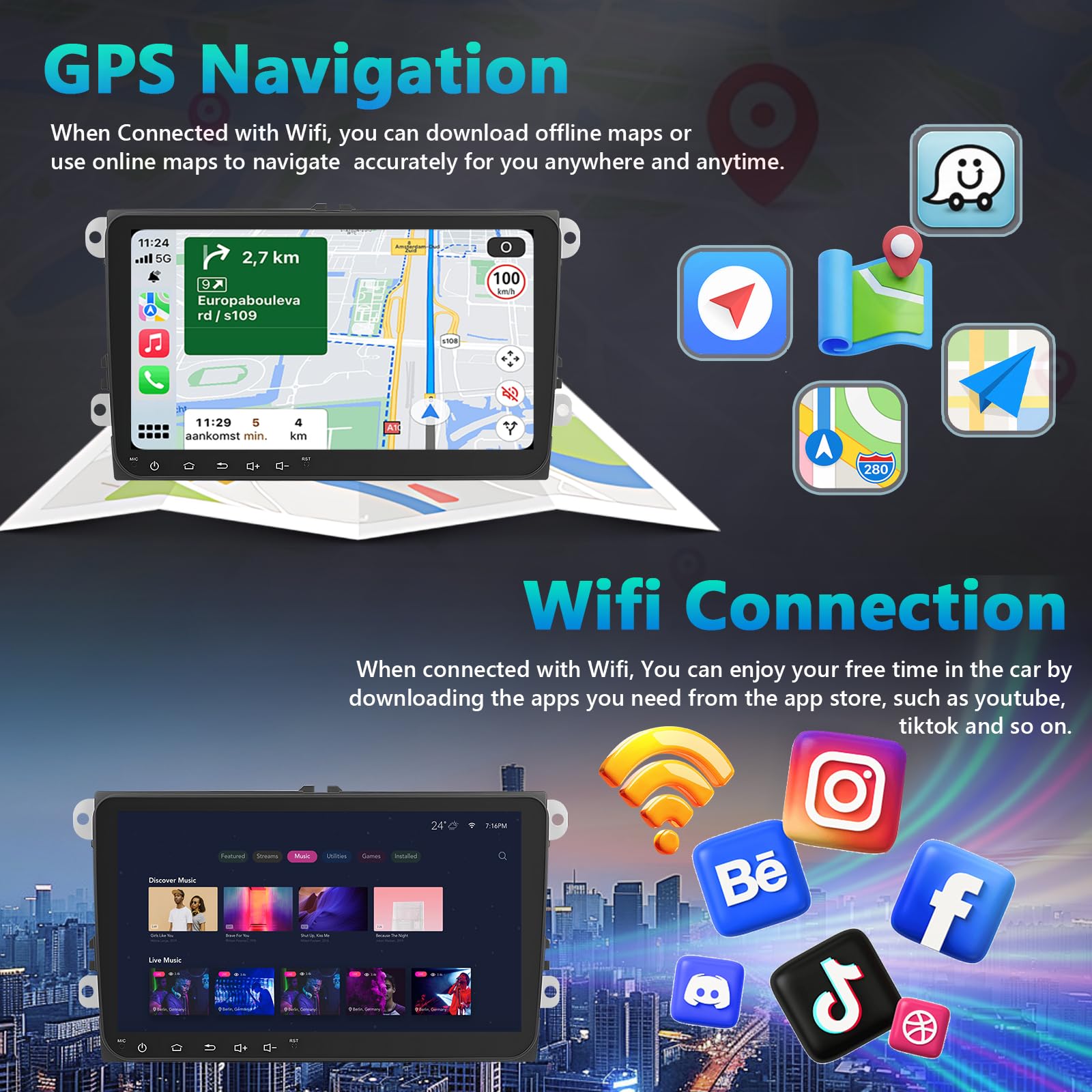 4GB RAM + 64GB ROM Carplay Autoradio per VW Golf 5/Tiguan/Touran/Passat/Polo/Skoda/Caddy/Seat con Wireless Android Auto Touchscreen da 9 pollici GPS/WiFi/FM/RDS/SWC/Canbus/BT/EQ+AHD Camera