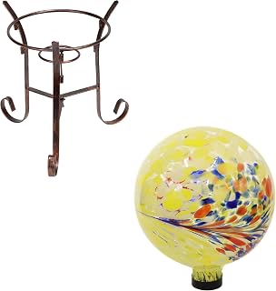 Sunnydaze 10-Inch Bright Summer Burst Glass Gazing Globe and 9-InchTall Bronze Steel Traditional Style Gazing Ball Stand Bundle