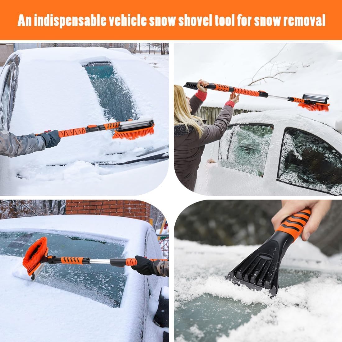 Direct 90-110CM Auto Ausziehbare Schneebesen,Reinigungsbürste Eiskratzer Schneebürste für Auto LKW SUV MPV Leichtes Haltbarkeit,mit Schaumstoffgriff and 180 ° Grad Bürstenkopf(orange Farbe)