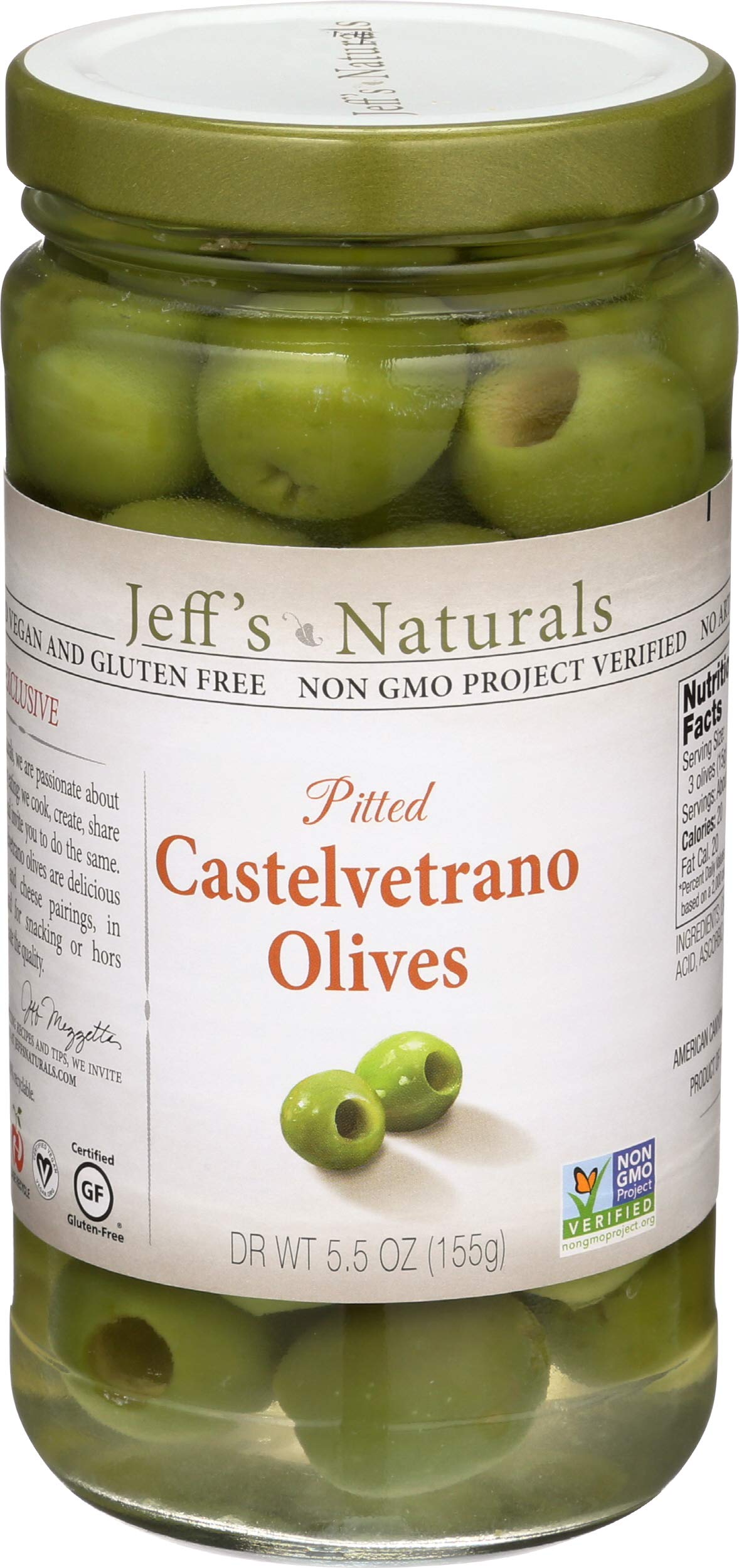 Jeffs Naturals, Olives Green Castelvetrano Pitted, 5.5 Ounce