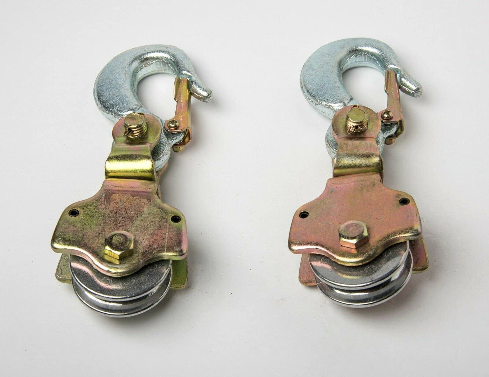 Bloque de polea de cuerda de alambre de 2 toneladas de gancho giratorio de alzamiento de ojo gancho de arrebatar Sheive anodizado con gancho, paquete de 2