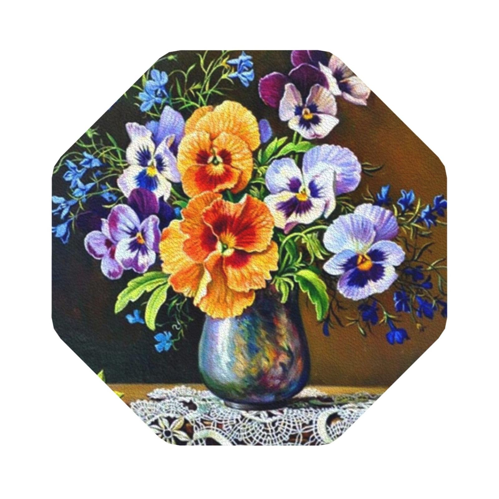 Flower Diamond Painting PU Leather Coasters Set of 6 Octagon Drink Coasters