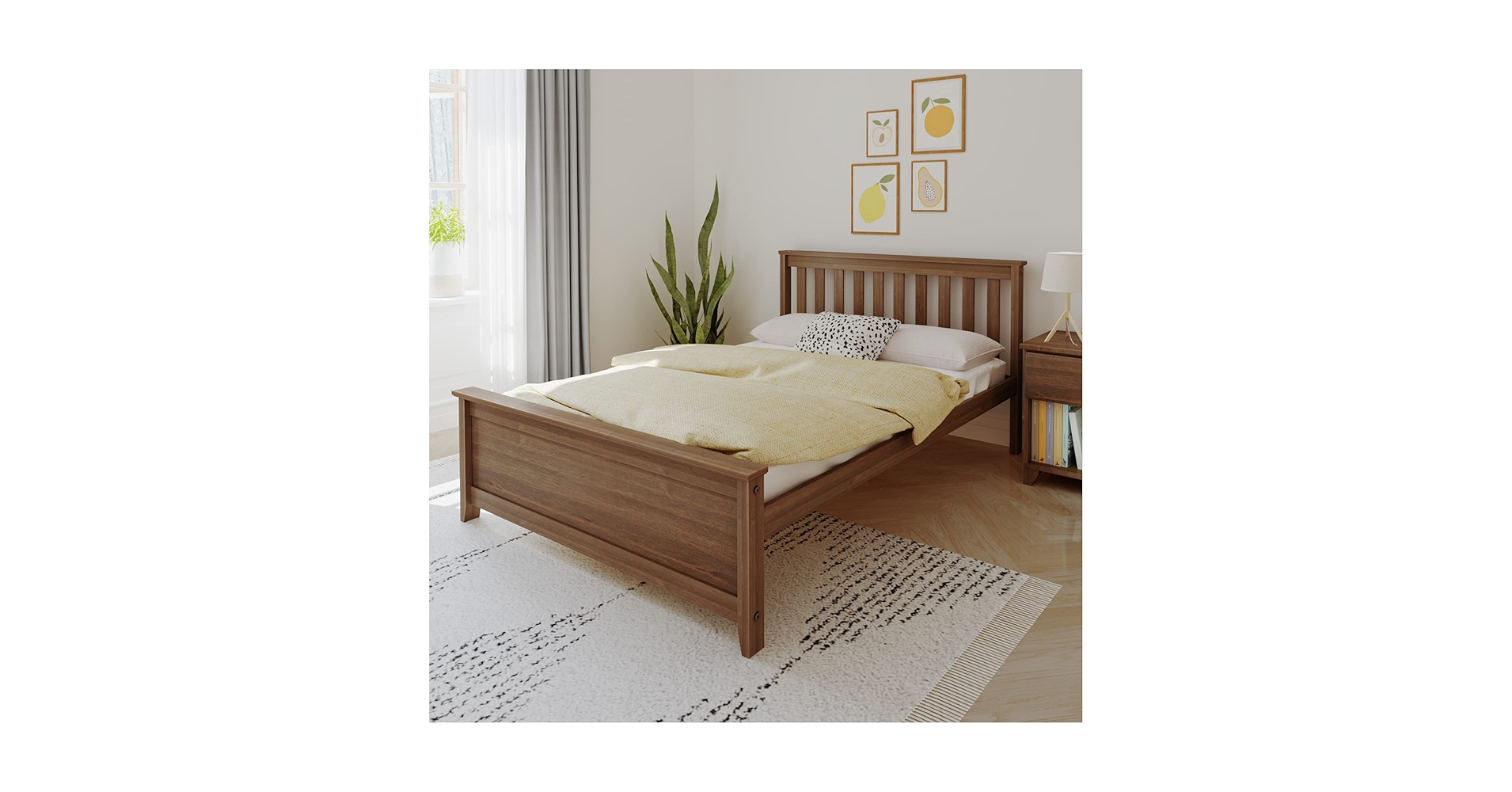ベッド/マットレス  Wooden bed with mattress Baxton Studio Rina MidCentury Modern Ash Wanut Finished Wood