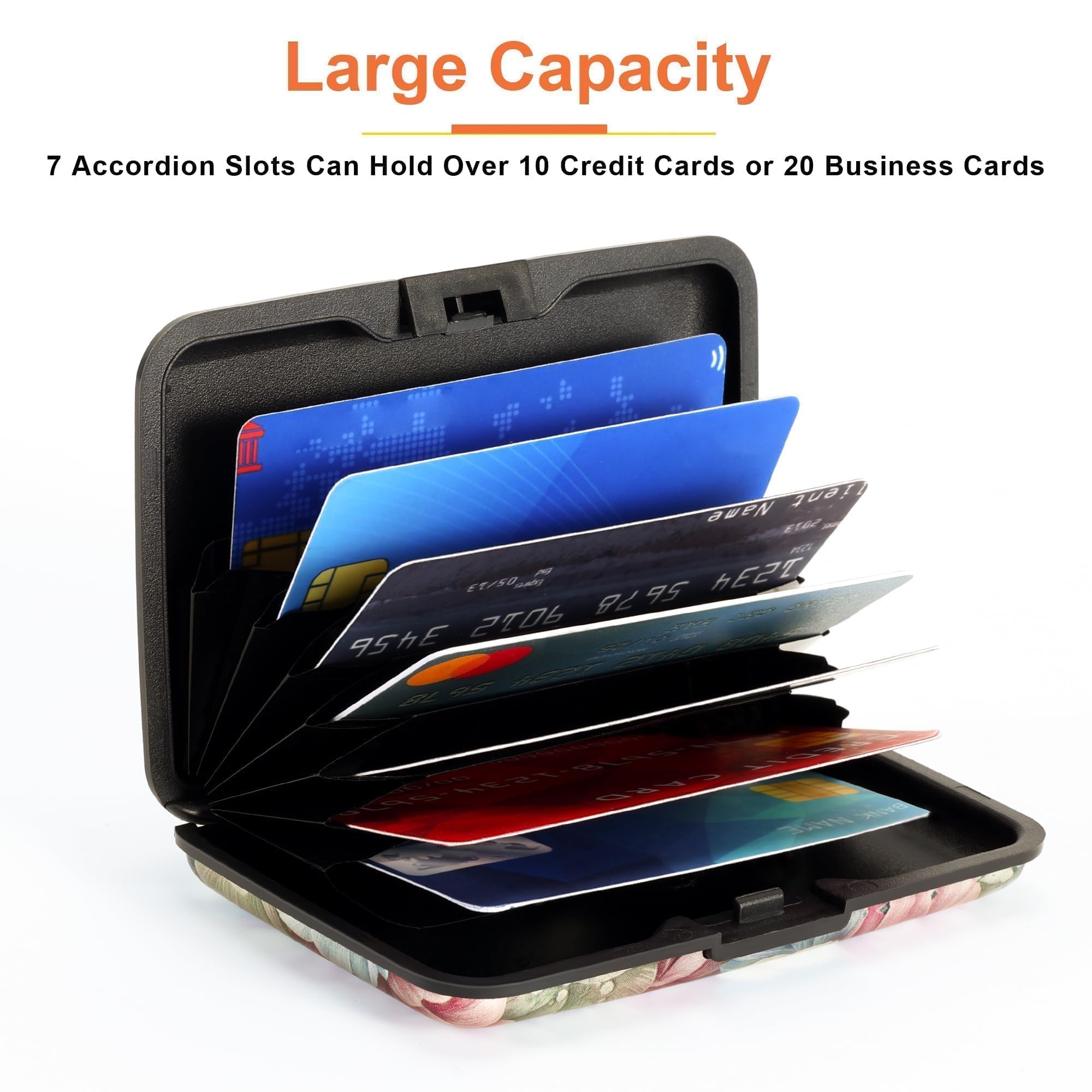Mayski Credit Card Holder for Women, RFID Blocking, Happy Flower Aluminum Alloy Hard Case, Small Mini Business Metal Wallet for Men