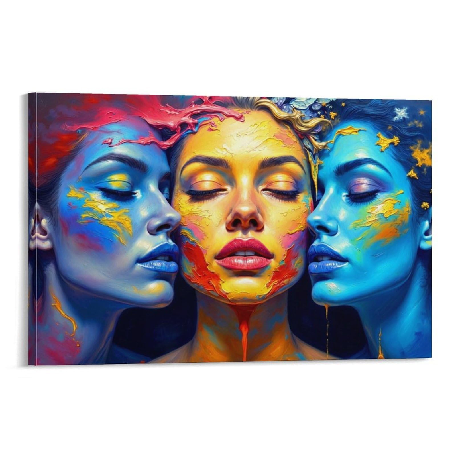 CPLVKWRQJ Abstract Art Women Faces Single Three Colorful Women Faces Canvas Wall Art - Housewarming Gift Living Room Focal Point Ready to Hang Decor 16x24inch(40x60cm)