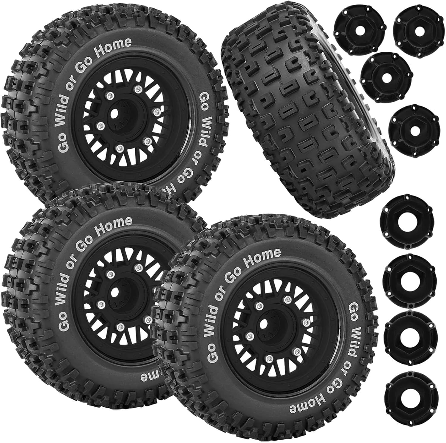 RC Wheels Tires Truck Tires 12mm/14mm/17mm Hex for 1/10 Slash 4×4 4WD 2WD/Axia1/Arrm a Senton/Redca t/Rc4w d,w/RC Wheels Hex Detachable Replace Running on Off-Road Tires,Green