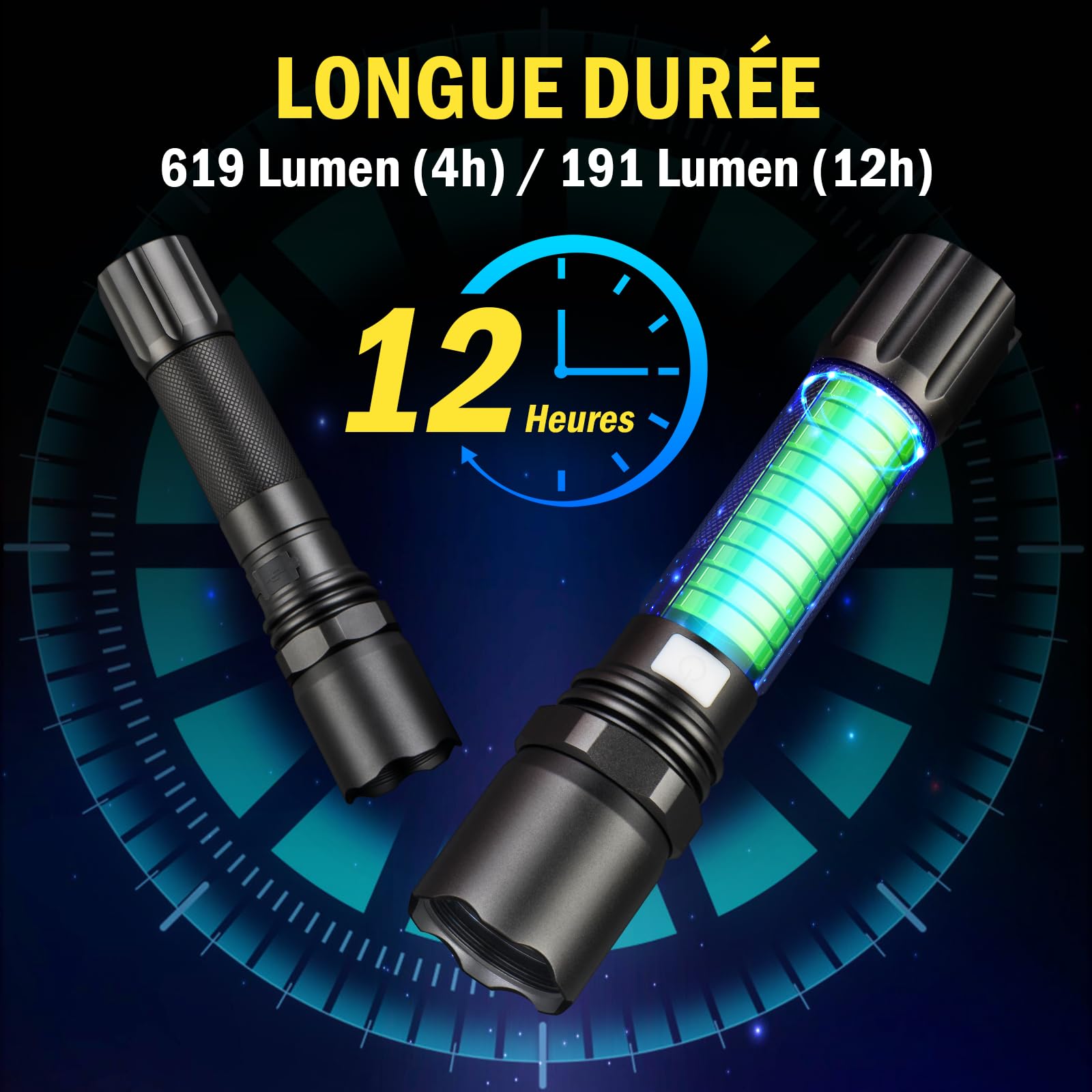 Ultrafire Bâton Lumineux de Signalisation Rechargeable, Lampe Torche LED 619 Lumens 3 Modes, Lampe de Sécurité Pour Contrôle Routier, Guidage Aérien, Camping et Urgences, Lot de 2 (12 & 16 Pouces)