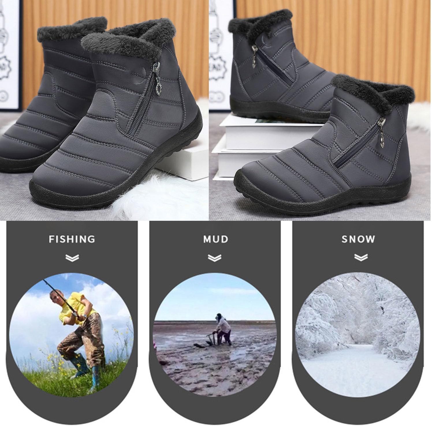 Women's Cozy Winter Waterproof Anti-Slip Boots,Winter Boots for Women Waterproof Womens Snow Boot Warm - Ankle Fur Lined Booties Outdoor