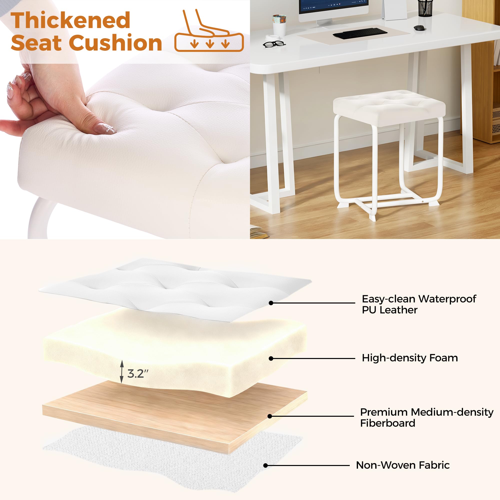 Amazon.com: BEWISHOME White Vanity Chair, Leather Vanity Stool, Small Stool  Chair for Vanity, Square Ottoman Foot Stool, Makeup Vanity Chairs with  Thick Padded Seat for Small Spaces, Bathroom, Bedroom, Entryway : Home