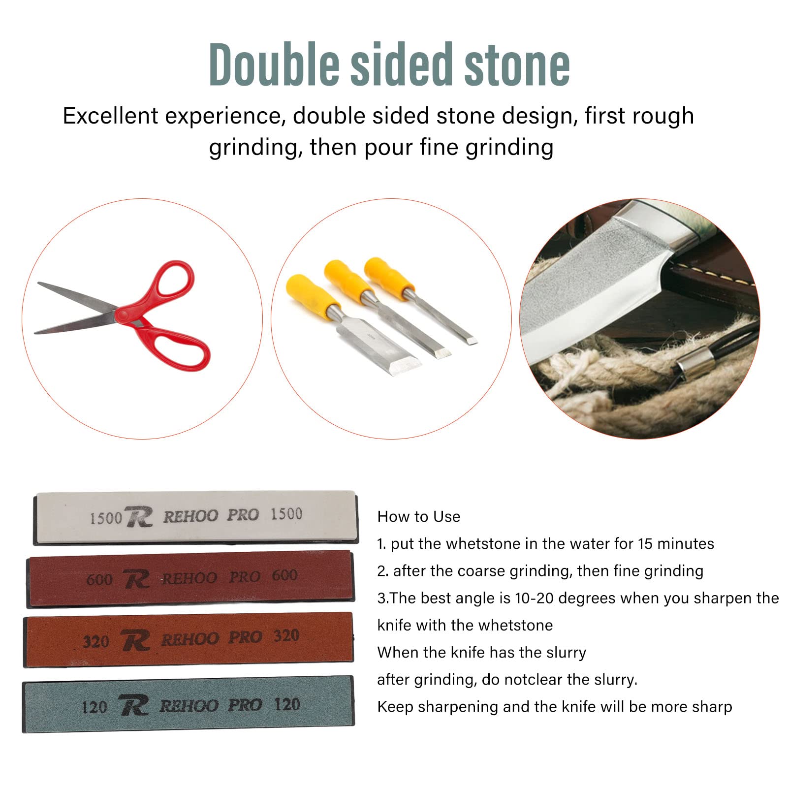 Ostrzałka do noży o stałym kącie, 120 320 600 1500 Grit Knife Sharpener Kit System z 4 dwustronnymi kamieniami ostrzącymi, Stainless Steel Kitchen Chef Knife Sharpening Kit