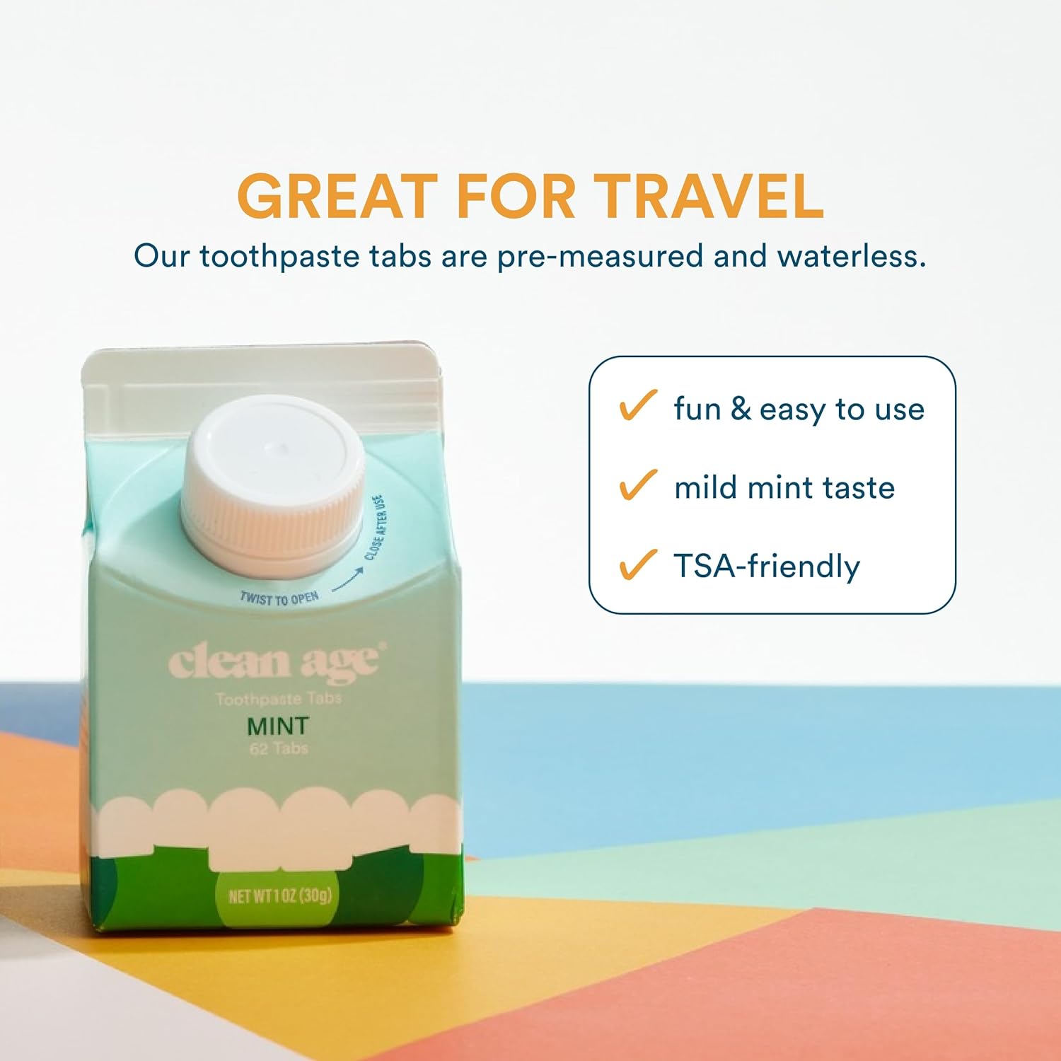 Mint Toothpaste Tablets, 62 Count - 2 Pack - 124 pcs total, Non Fluoride Toothpaste Tabs for Children & Adults, Best for Travel Toothpaste, Natural Toothpaste in Sustainable Paper Container