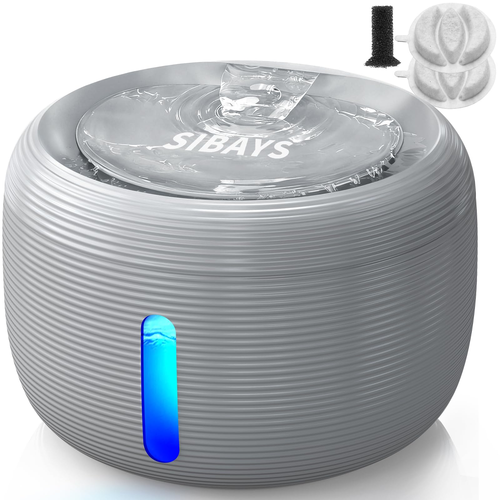 SIBAYS Fontanella per Gatti - 3.5L Fontana per Gatti con Pompa 25dB Ultra Silenziosa & Finestra a LED - Fontanella per Cani con 2 Filtri a Carbone Attivo, Senza BPA, Filtrazione Profonda, FS77 (GY)
