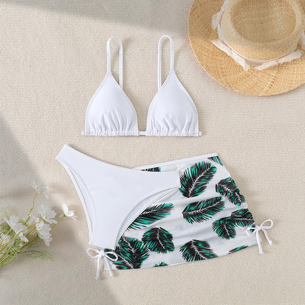 Girls 3PCs Swimsuit Costume Bathing Suits Bikini Set with Floral Cover Up for Girls 8-13Years