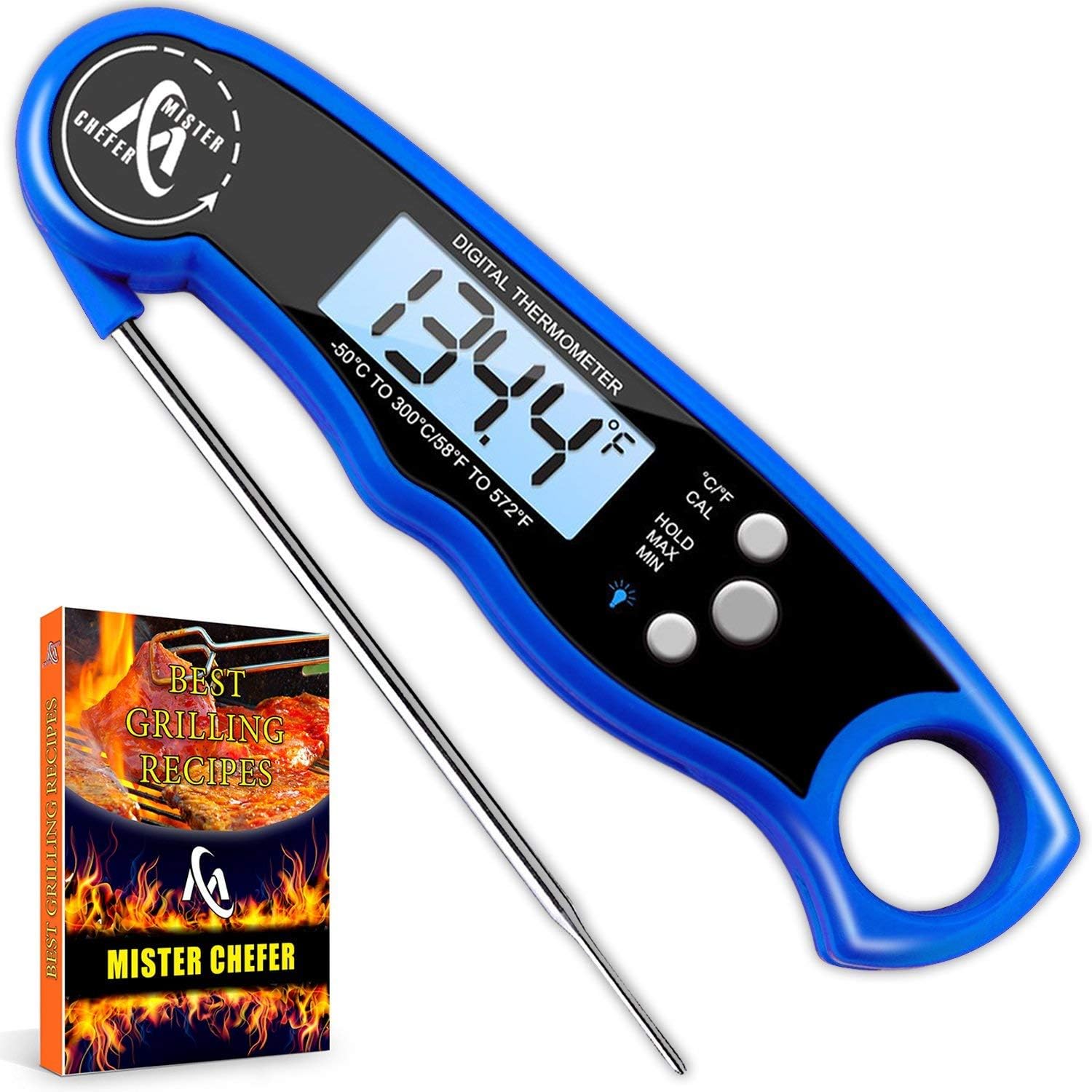 Waterproof Instant Read Thermometer - Best Digital Meat Thermometer - Electric Food Thermometer with Calibration and Backlight functions for Candy Turkey Milk Tea BBQ Grill Steak