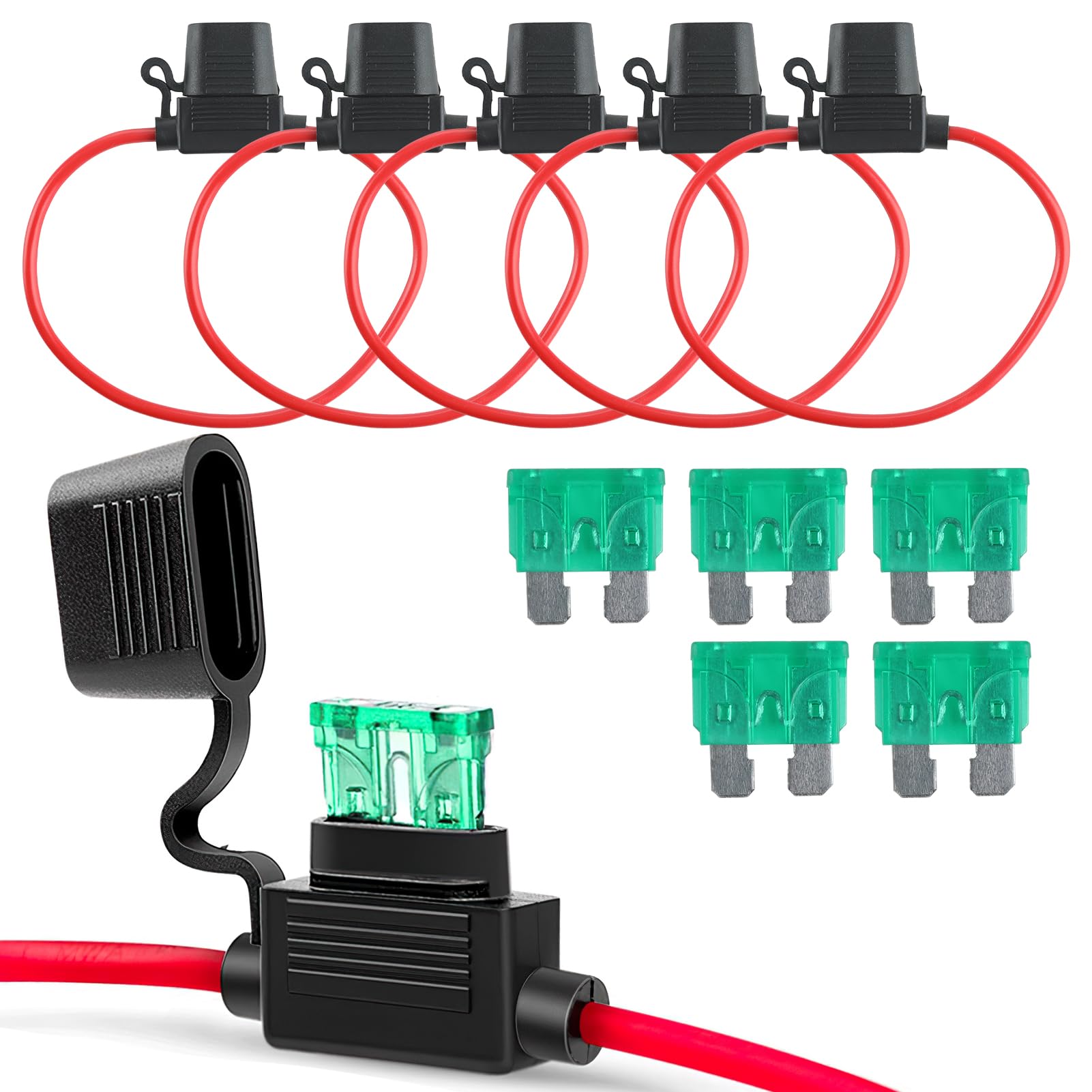 5Pcs Inline Fuse Holder 12v 12AWG Waterproof Automotive Medium Size DC Fuse Holder with 30A Blade Fuse Copper Wire for Car Truck Motorcycle Boat Reliable Overcurrent Protection & Easy Installation