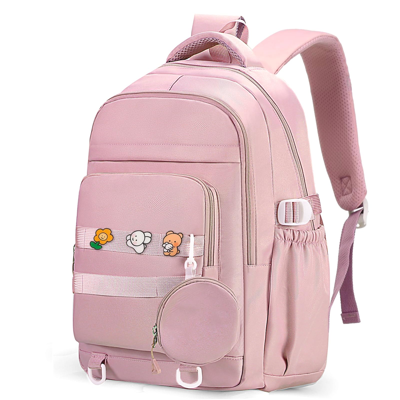 PRLINJSK Cute Backpack for Teen Girls Boys, Aesthetic Laptop Bookbag for College High Middle School Student Women, Pink
