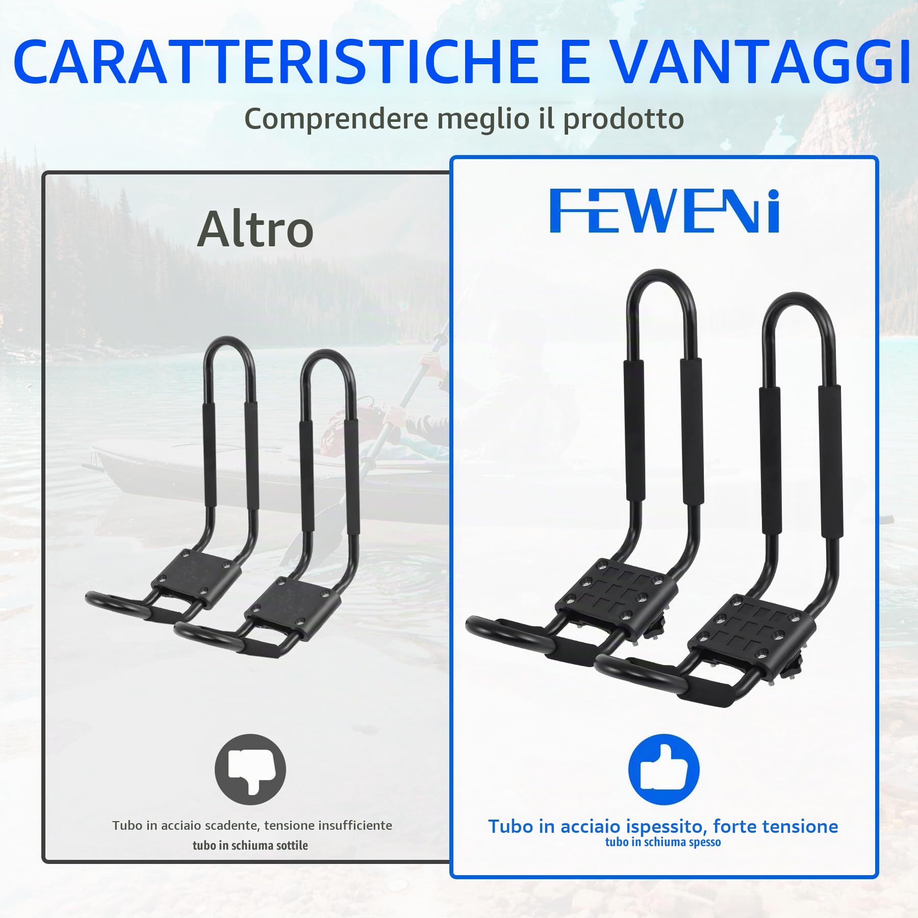 Supporto Universale Per Kayak E Tavola Da Sci, 2 Pezzi, Per Auto, Per Tetto, Barca, Supporto Universale J-Bar