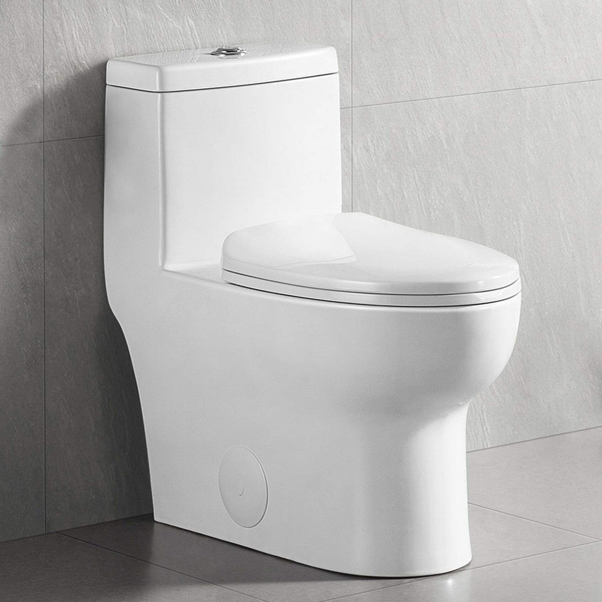 Deer Valley DV-1F026 Dual Flush Elongated Standard One Piece Toilet with Comfort Seat Height, Soft Close Seat Cover, High-Efficiency Supply, and White Finish Toilet Bowl (White Toilet)
