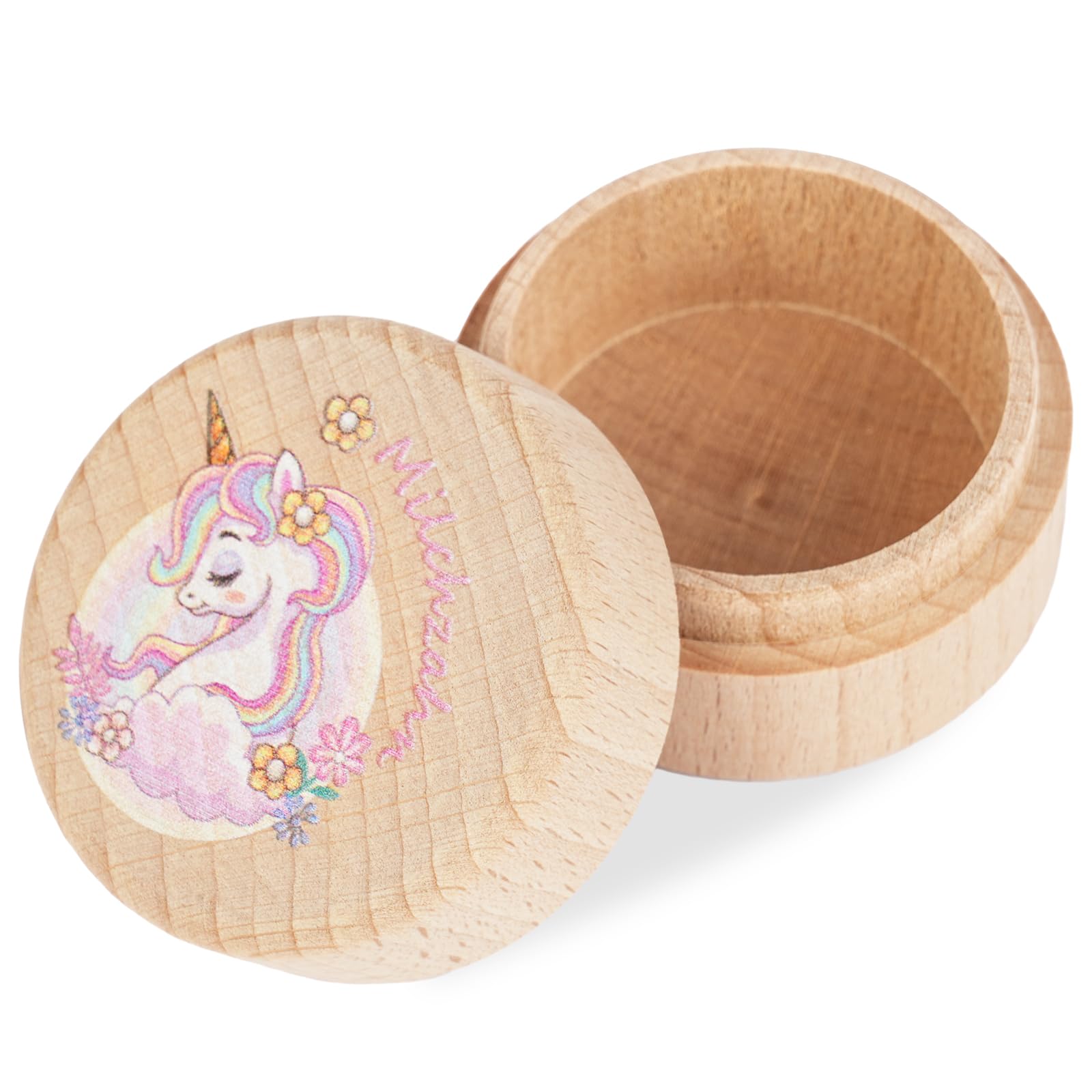 Aolso Milchzahndose Holz, Milchzahndose Mädchen & Jungen, Zahnbox für Milchzähne aus Holz mit Namen zum Aufstellen, Zahndose für Zahnfee Geschenke mit Display Funktion(Einhorn)