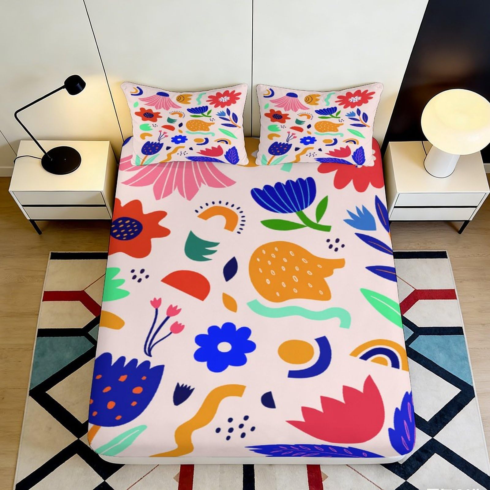 Pnayamiorkfel Style-8 3D Printed Abstract Floral Fitted Sheet Microfiber Colorful Botanical Mattress Cover For Bedroom Dorm Easy Care Decor 90X200x25cm