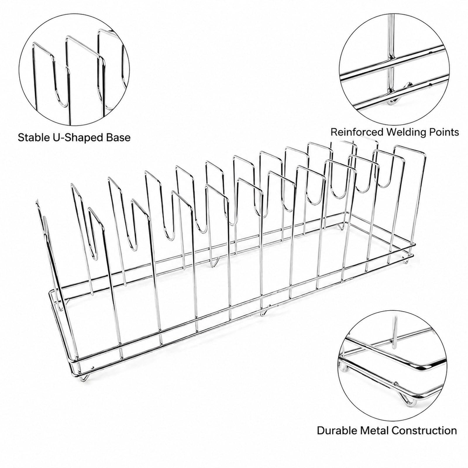 Abtropfgestell für Pizzapfannen, Pizzapfannen-Organizer, Topfdeckelhalter, Aufbewahrungshalter für Restaurants, 11 Fächer, 72 X 22 X 25 cm