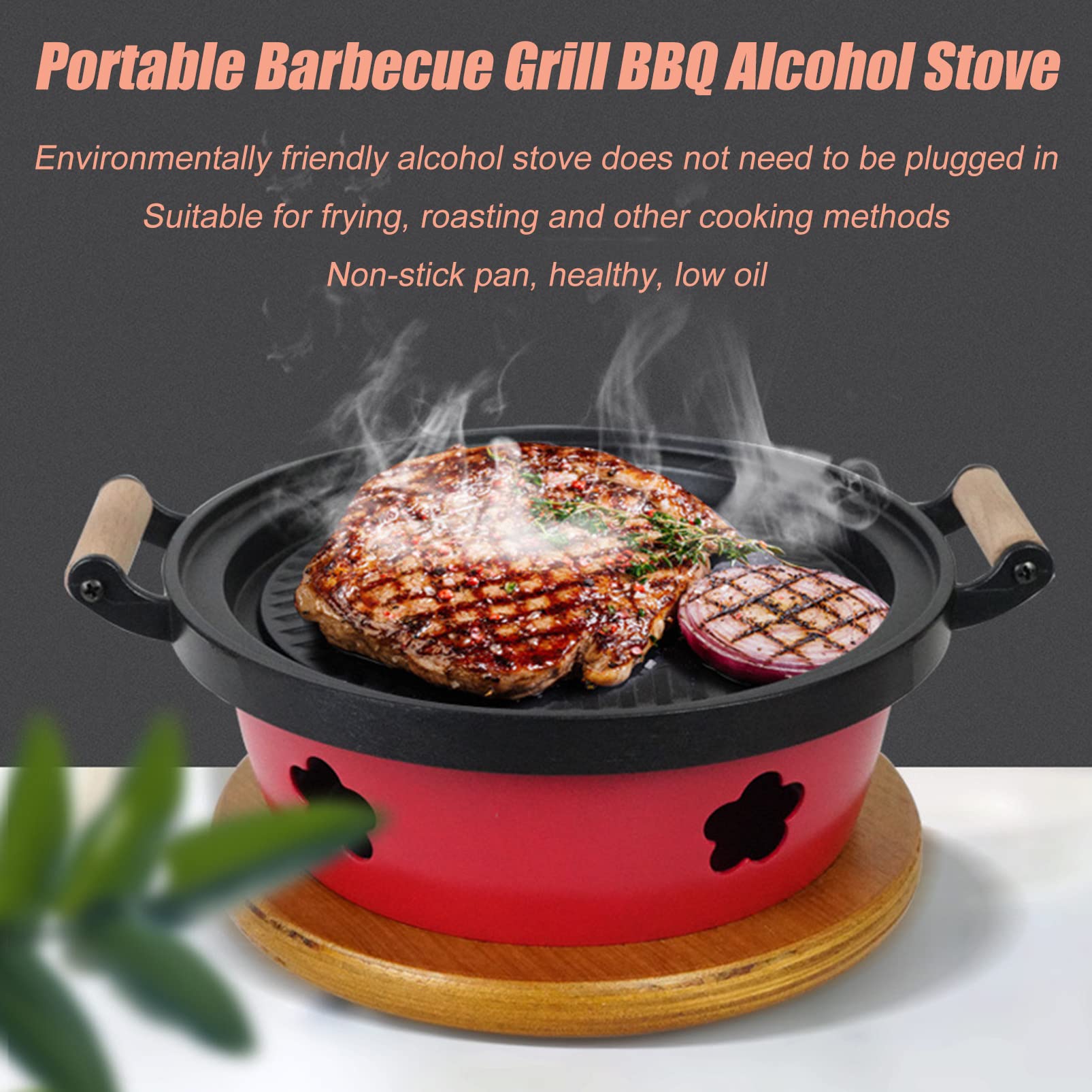 Griglia a Carbone Portatile Stufa ad Alcool da Tavolo, Griglia per Barbecue Coreana per Interni Griglia Yakiniku da Tavolo con Base in Legno, Strumenti per Barbecue per Barbecue Hibachi da Campeggio
