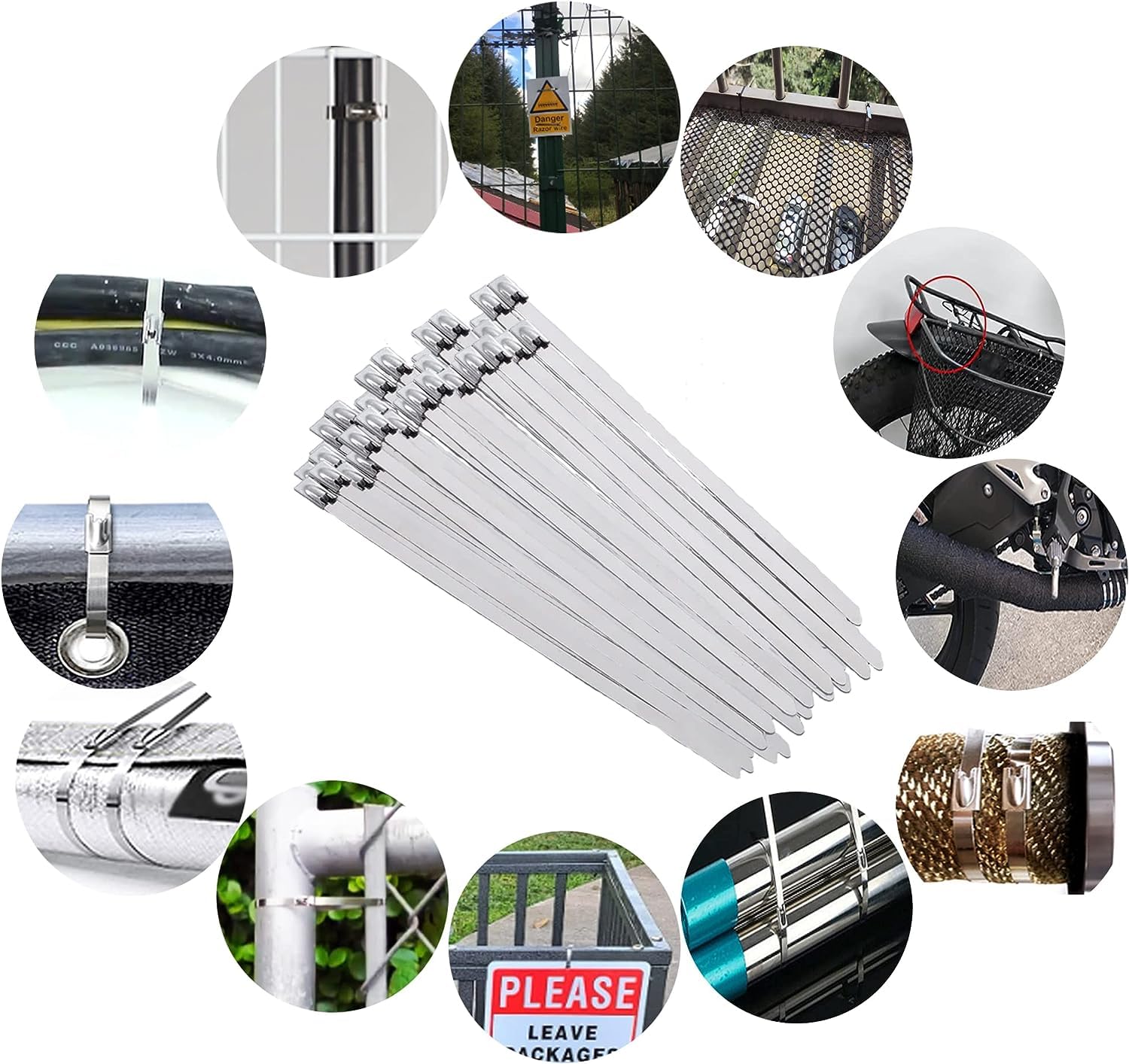 1000 sztuk opaski ze stali nierdzewnej, metalowe opaski zaciskowe, Fonez 200 mm × 4,6mm opaski ze stali nierdzewnej, nadaje się do mocowania bandaża termicznego, wiązania i zawieszone przedmioty