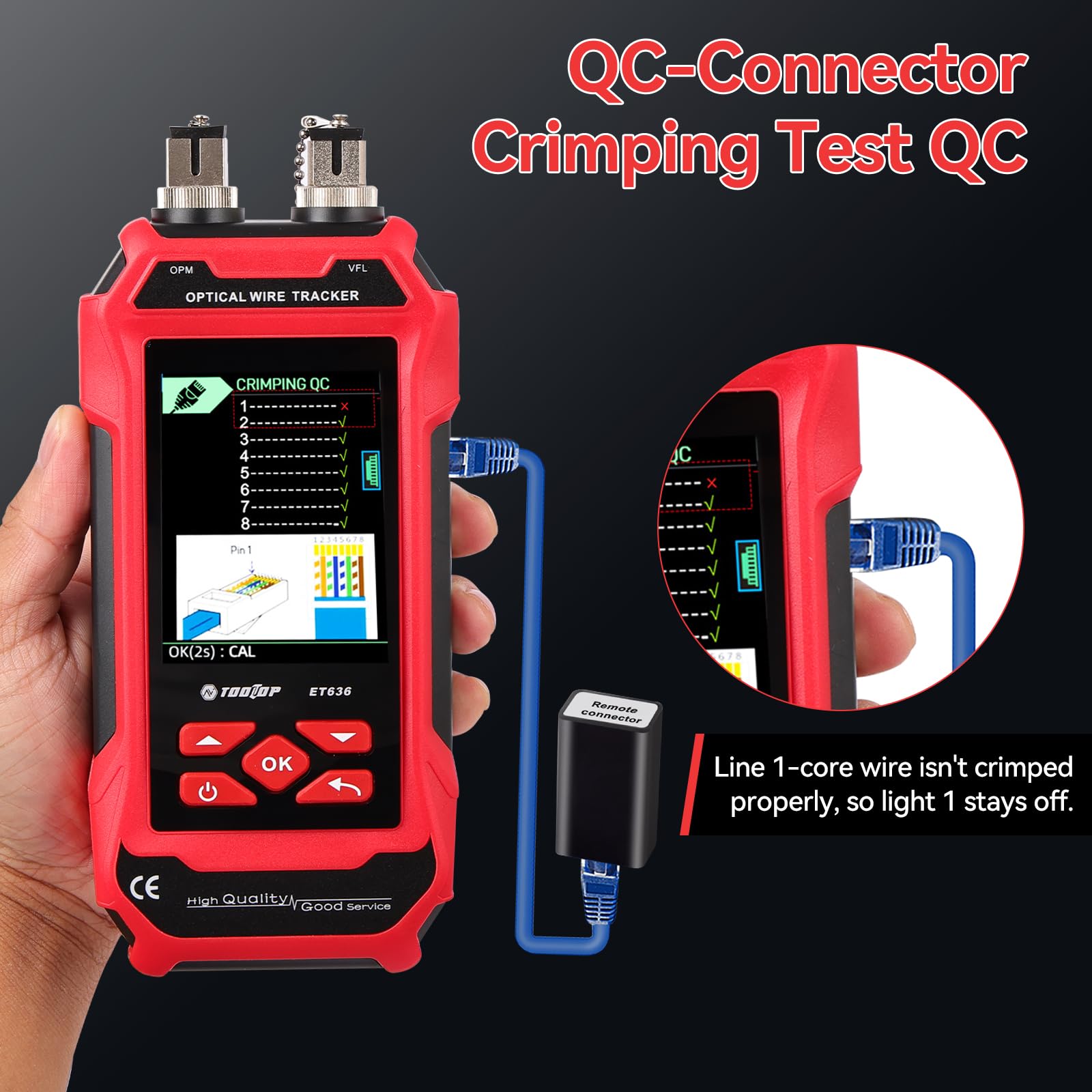 Tester per cavi di rete RJ45/RJ11/BNC – Misurazione lunghezza, rilevamento guasti, PING, PoE, tracciamento tono, display LCD multifunzione