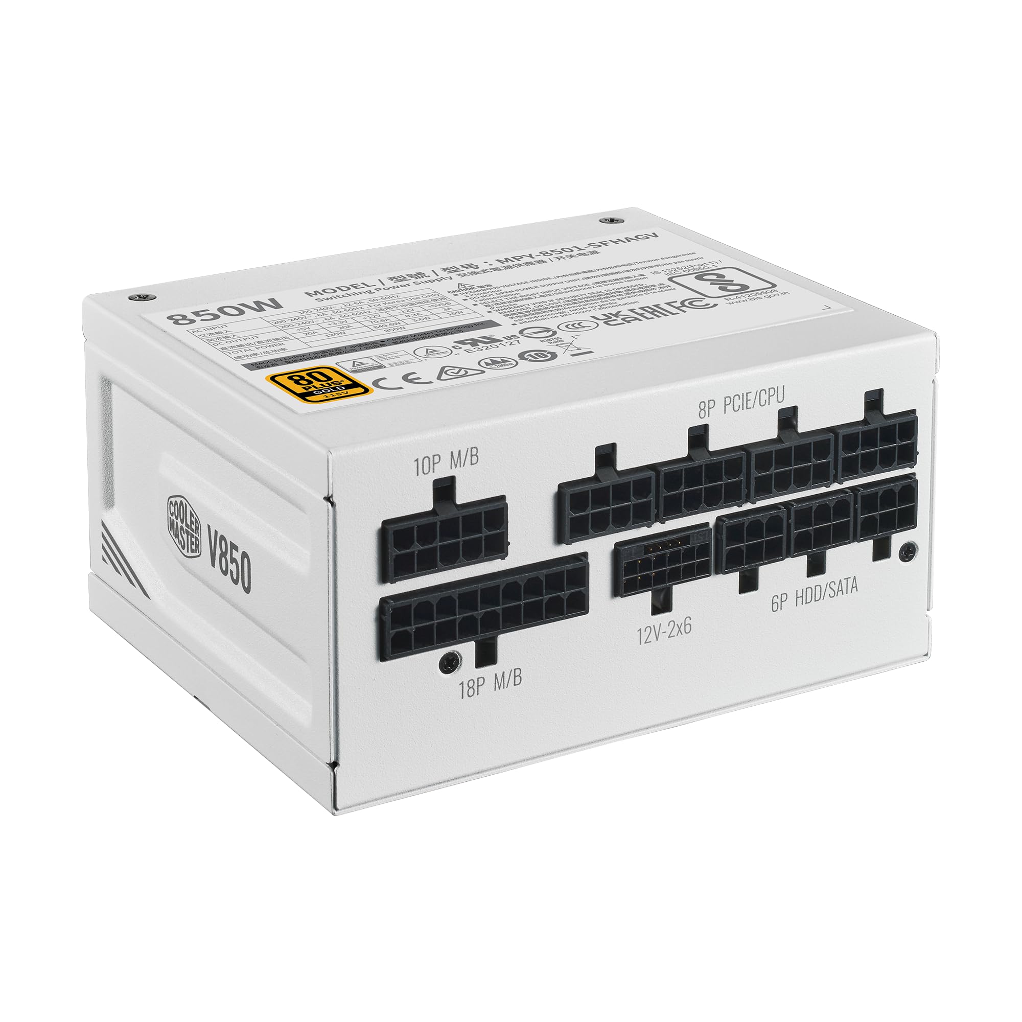 Cooler Master V850 SFX Gold 850W Fully Modular Power Supply – 80+ Gold Certified SFF PSU, ATX 3.1 & PCIe 5.1 Ready, 90° Angled Cable, Low Noise, Small Form Factor ITX PSU, 10-Year Warranty, White