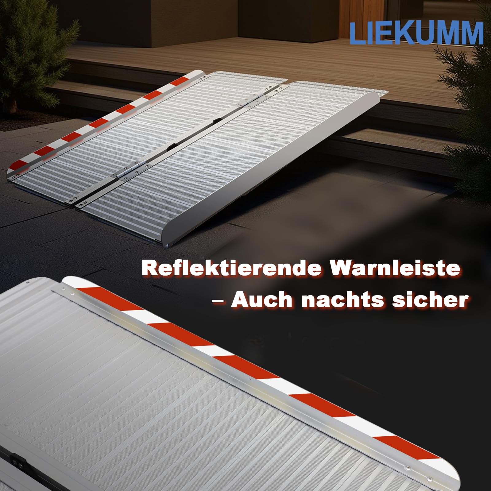 LIEKUMM Rampa progowa o pojemności 60Lx72W 300 kg, poręcze dla wózków inwalidzkich do domu, schodów, handicapów, drzwi, aluminiowej składanej rampy dla wózków inwalidzkich
