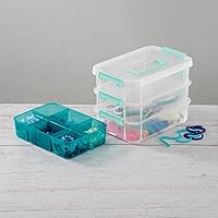 Vista 9 de Sterilite Paquete de 12 cajas de almacenamiento de plástico, 3 capas, apilar y transportar, transparente/azul