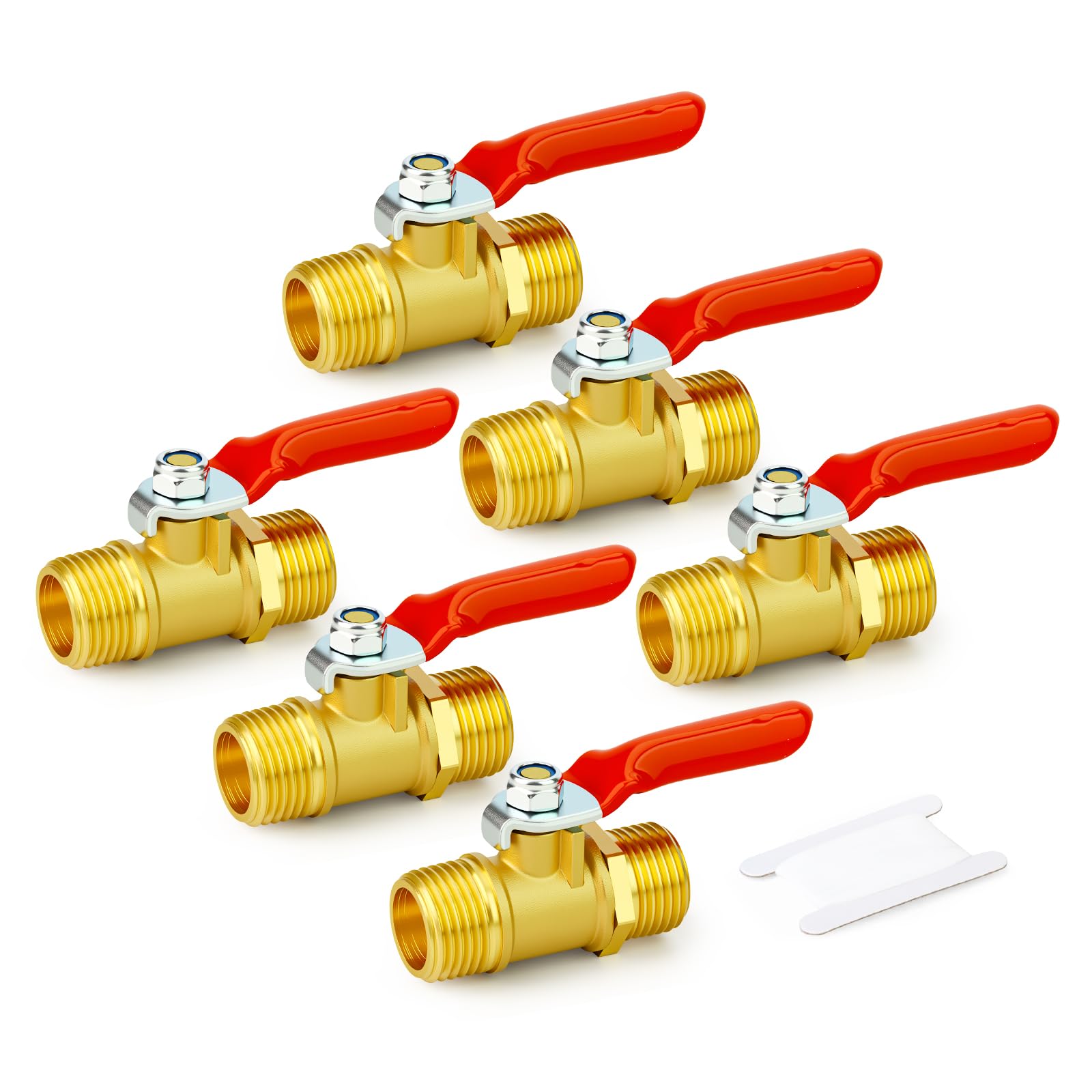 GASHER 6PCS 3/8 Inch Brass Mini Ball Valve, Shut Off Valve, 3/8 Inch MNPT Thread Pipe Fitting