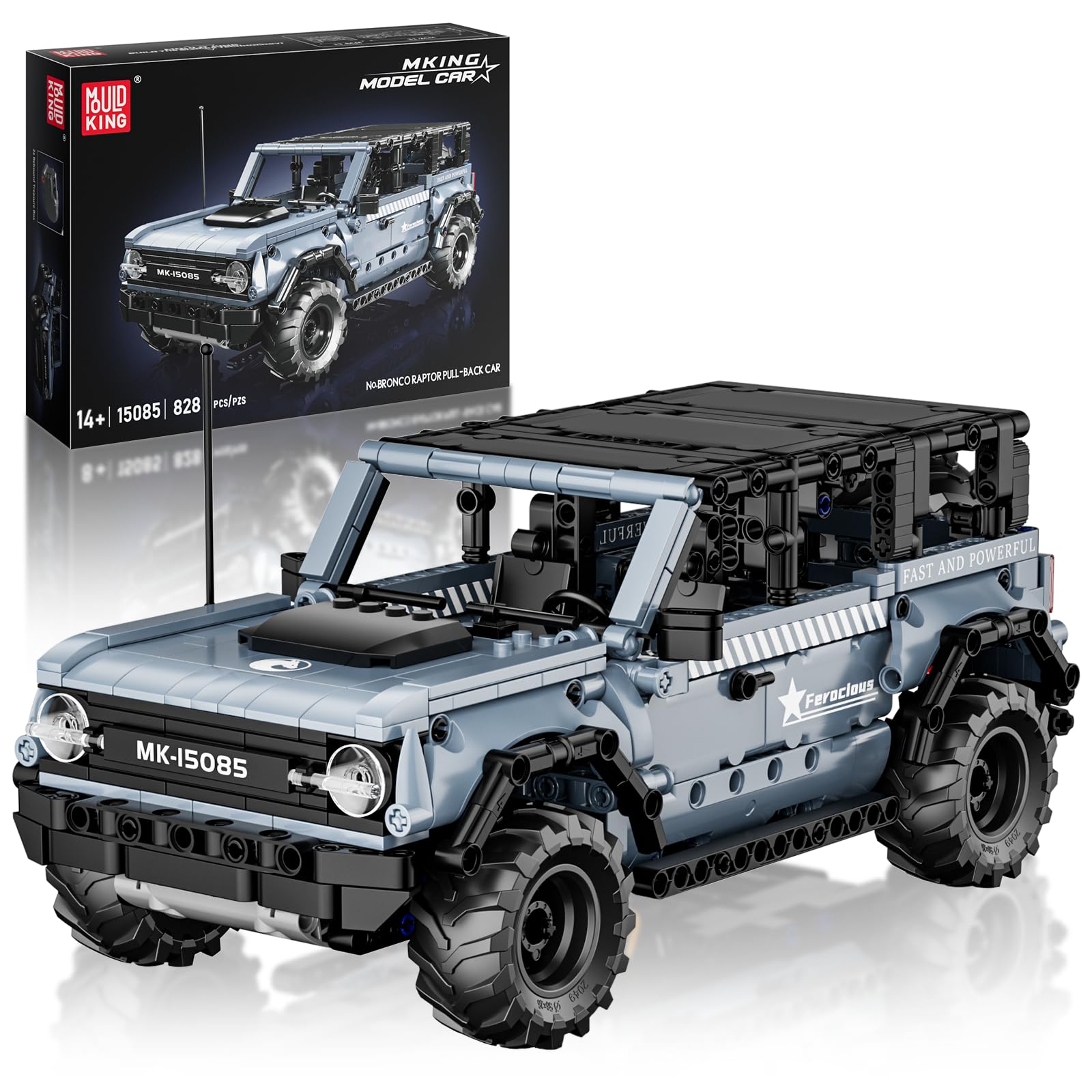 Mould King 15085 Technik Bausteine SUV Offroad Pickup mit Rückziehmotor Klemmbausteine Offroad Geländewagen Klemmbausteine Set MOC Kompatibel mit Andere Marken(828 Teile)