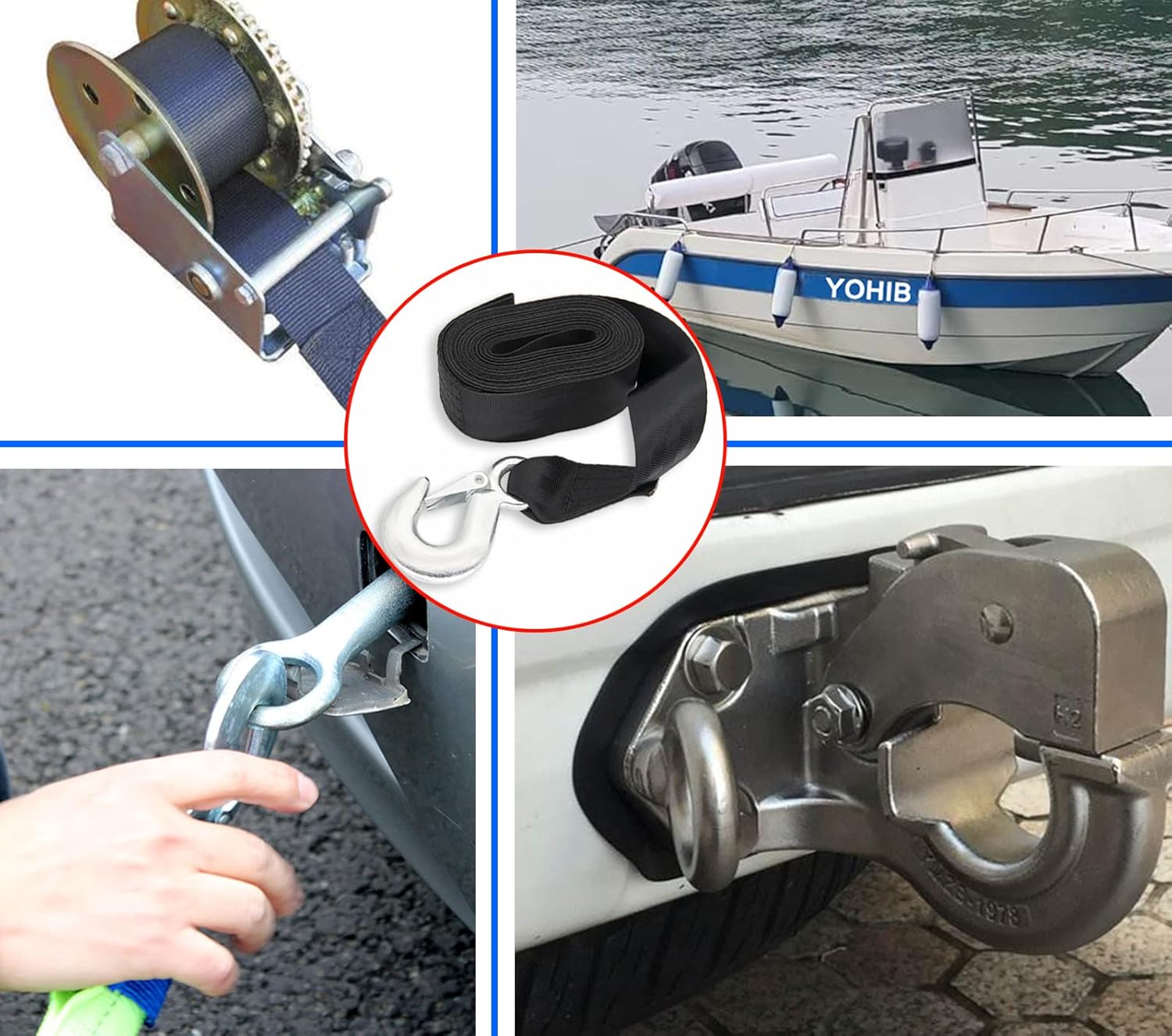 Boat Winch Strap with Hook and Safety Latch for Towing Vehicles Boats - Trailer Winch Strap, Loop End for Boats, Trailer Replacement Winch Strap, Boat Strap Winch 2" x 20'-5,000lbs(Black) : Sports & Outdoors