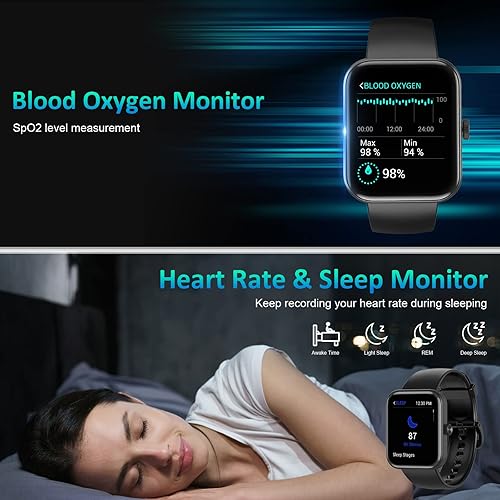 Miniatura 5 de EURANS Reloj inteligente de 1.654in (respuestahaz llamada) pantalla táctil HD IP68 impermeable para teléfonos Android e iOS, monitor de oxígeno en