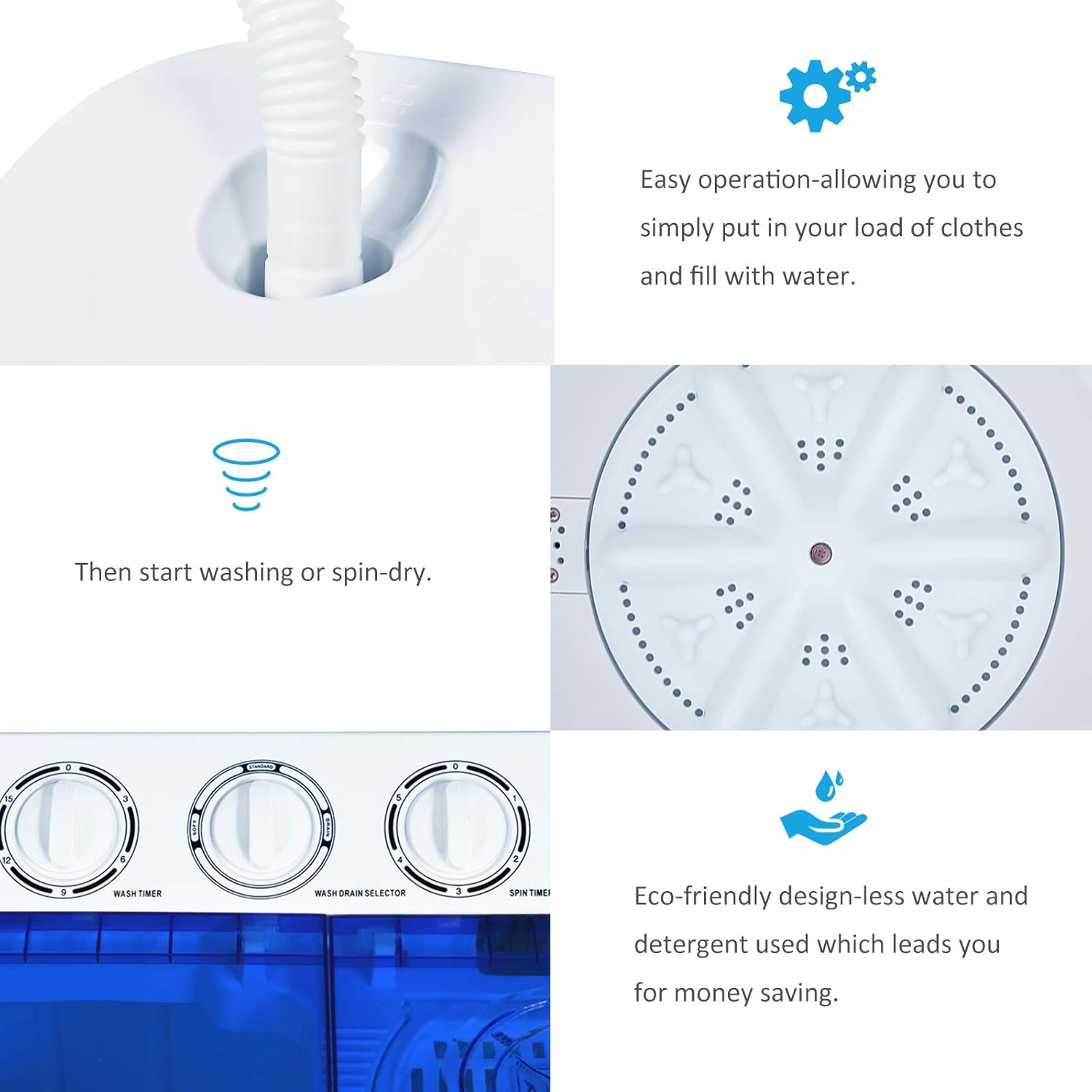 Dimensions of the KUPPET Portable Washing Machine: 25 inches wide, 14.2 inches deep, and 28 inches high.
