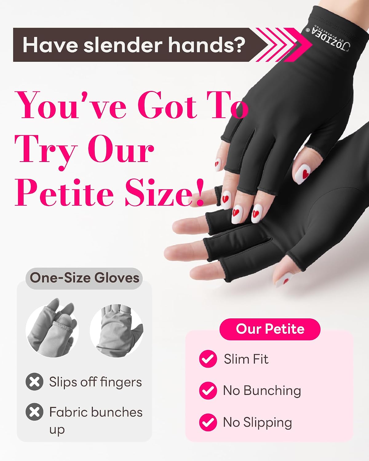 UPF50+ UV Gloves for Gel Manicures, 3 Colors 2 Sizes | Fingerless, Sun & UV Protection, Cooling Stretch Fabric, Breathable, 2 Sizes for a Better Fit, Home & Salon Use