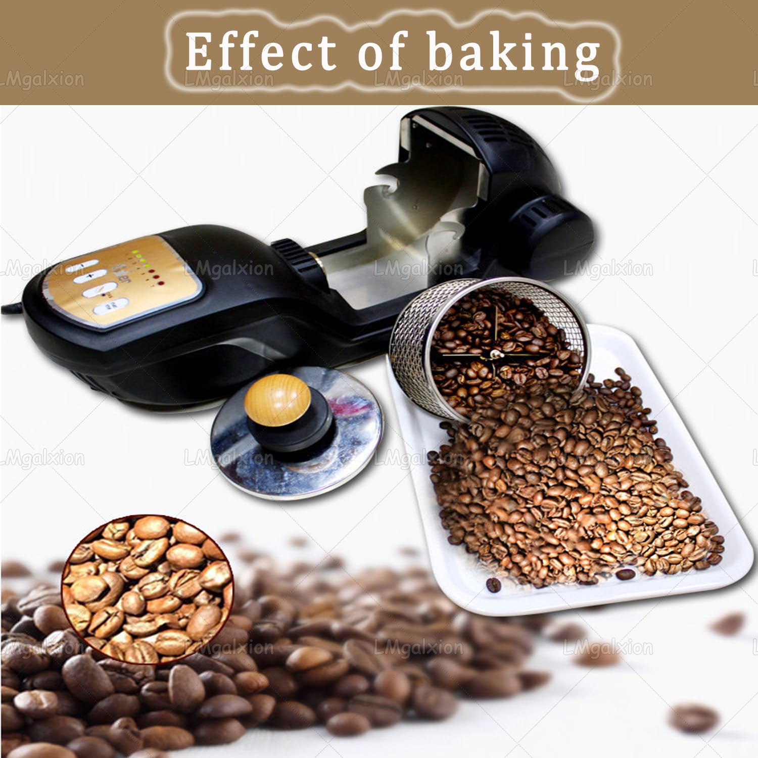 Torrefazione elettrica per chicchi di caffè, torrefazione ad aria calda da 1600 W per uso domestico, capacità 300 g, torrefazione automatica con cestello rimovibile, design facile da pulire