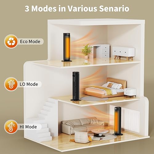 Miniatura 7 de Space Heater, 24" Electric Heaters for Indoor Use, 1500W PTC Ceramic Heater for Office with Remote, Thermostat, 3 Modes, 35dB Quiet, 12H Timer