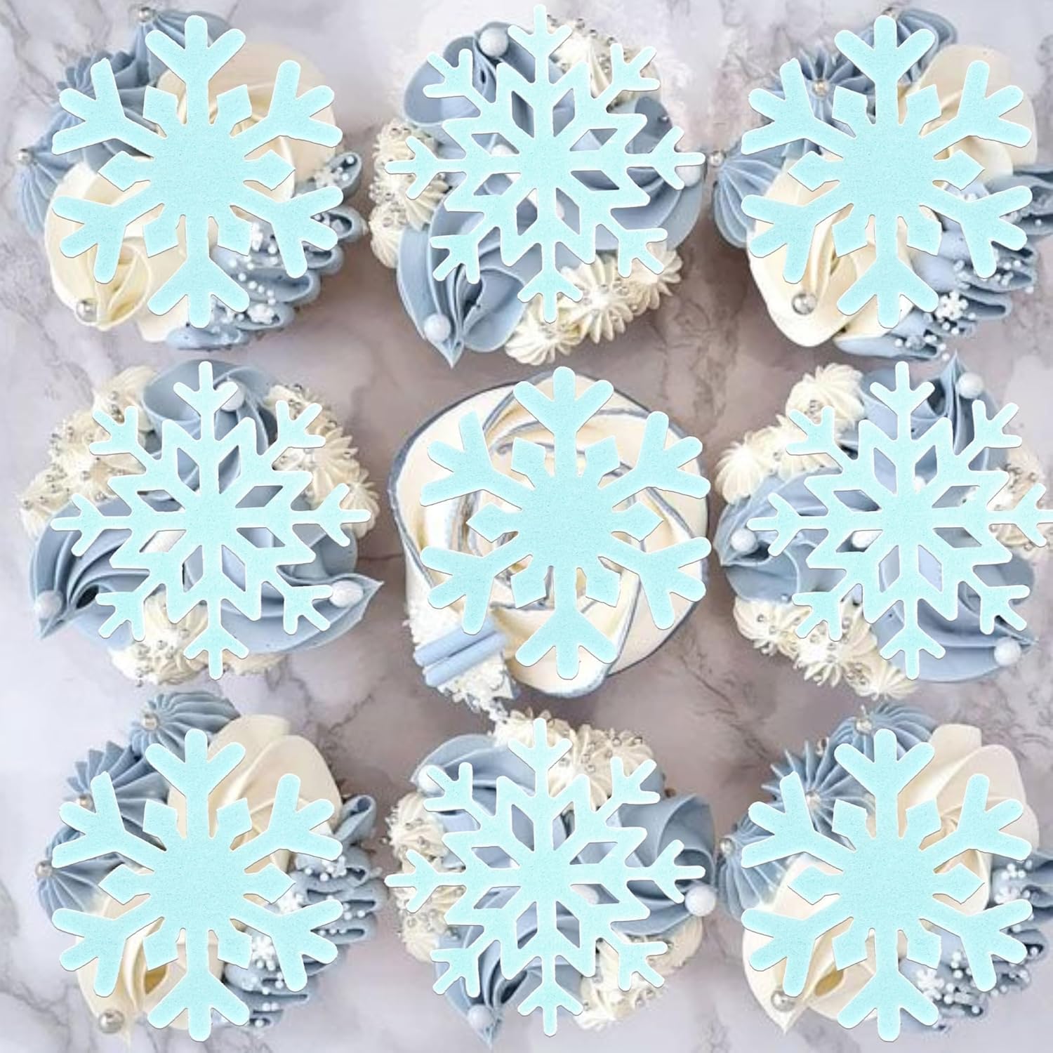 SYKYCTCY 50 Pack Edible Snowfalke Cupcake Toppers Winter Frozen Snowflake Cake Picks Decorations For Snowflake Theme Winter Wonderland Baby Shower Birthday Christmas Party Supplies Blue - Image 4