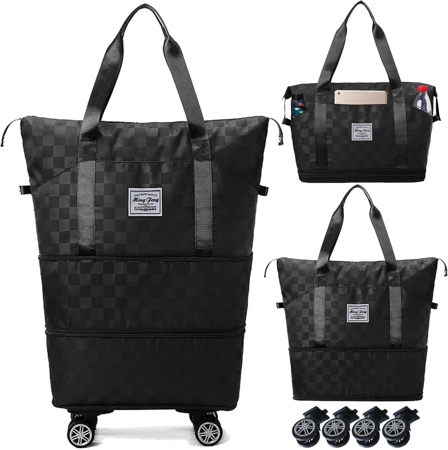 Travel Duffels Bag with Wheels,Travel Bags for Women,Expandable 55L Travel Bag with Wheels,Weekend Bag,Foldable Travel Bag,Rolling Duffle Bag,Carry on Luggage,Gift for Men Women Suitcases (Black) Travel Duffels Bag with Wheels,Travel Bags for Women,Expandable 55L Travel Bag with Wheels,Weekend Bag,Foldable Travel Bag,Rolling Duffle Bag,Carry on Luggage,Gift for Men Women Suitcases (Black)