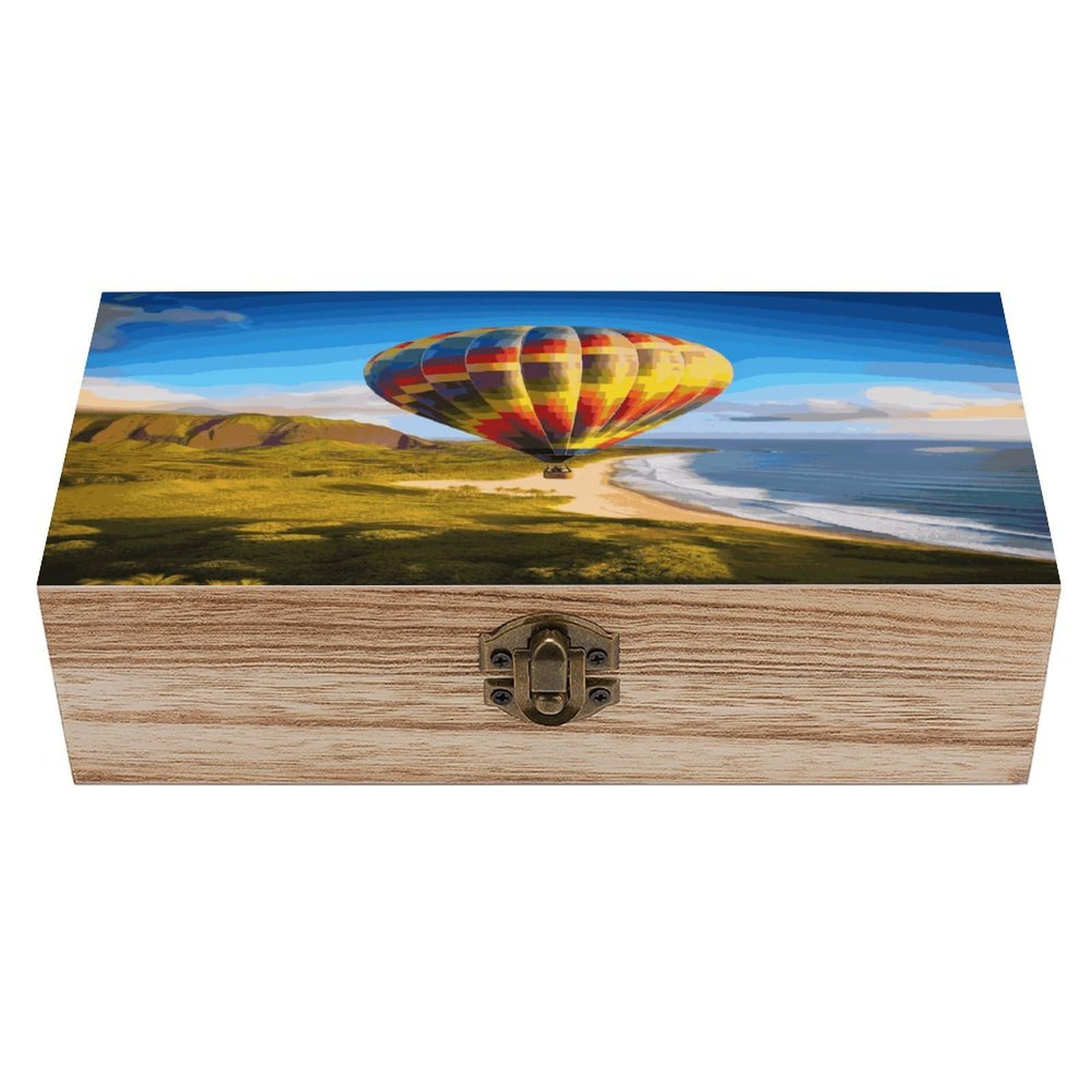 Btcowzrv Style Hawaii Hot Air Balloon Wooden Storage Box, Keepsake Box With Hinged And Retro Lock, Wood Jewelry Organizer For Photos & Mementos And Home Decor