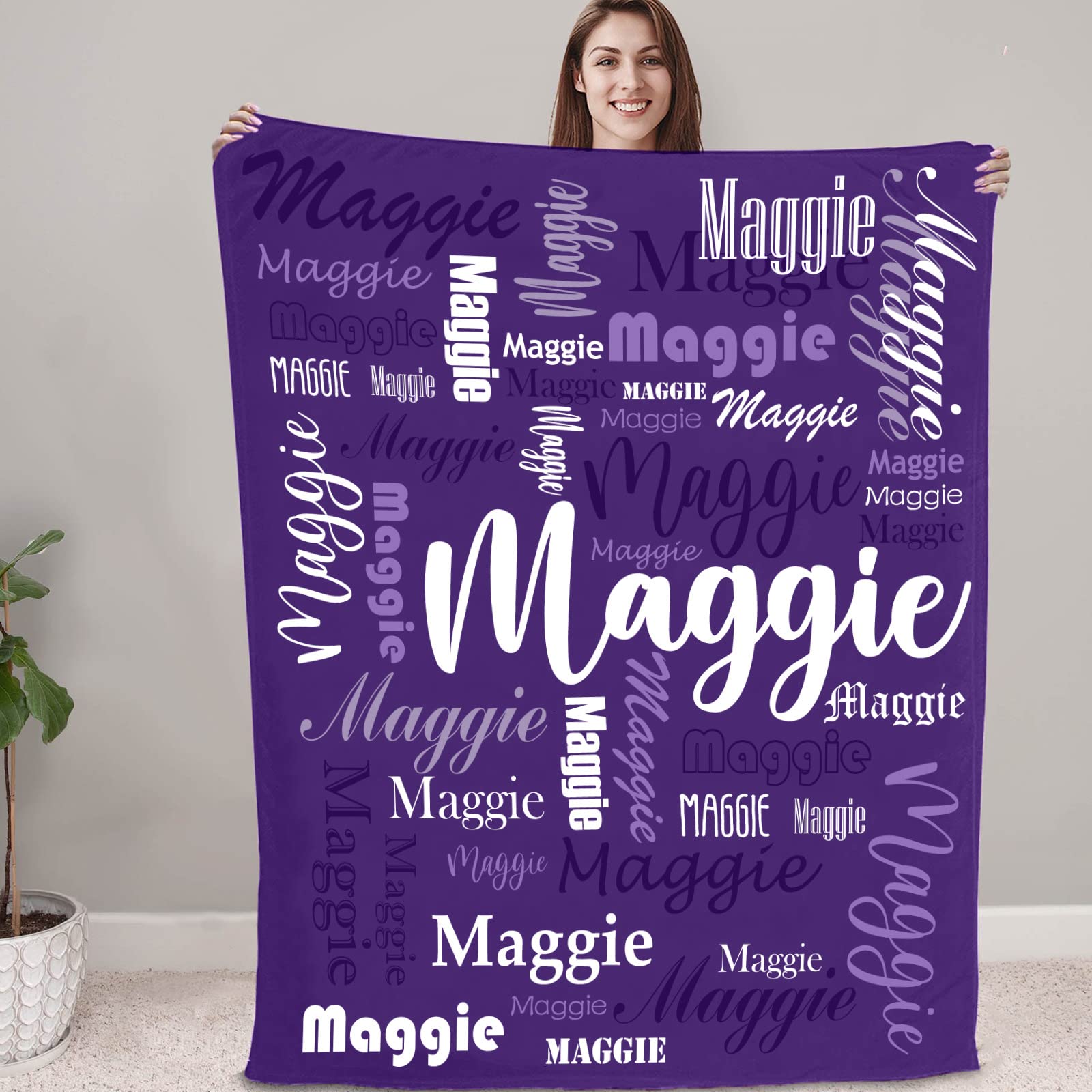 papasgix Personalised Baby Blanket with Name, Customised Baby Name Blanket, Soft Flannel Throw Sofa Blanket Personalised Gifts for Boys Girls — image 1