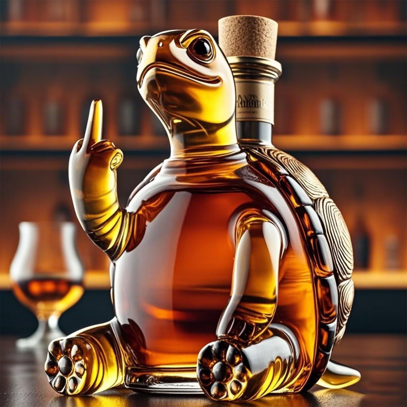 11.8oz / 350ML Whiskey Decanter Bottle - Art Statue, 3D Middle Finger Turtle Whiskey Wine Bottle with Wine Glass, Funny Glass Wines Carafe Whiskey Decanter, Animal Decanter(Turtle)