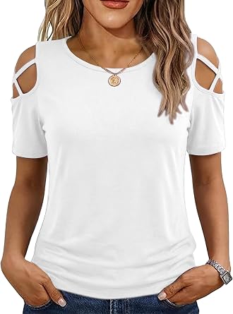Jar of Love Womens Summer Tops Short Sleeve Cold Shoulder Tops T-Shirts for Women Spring Summer Tops Loose Fit Tunic 2026