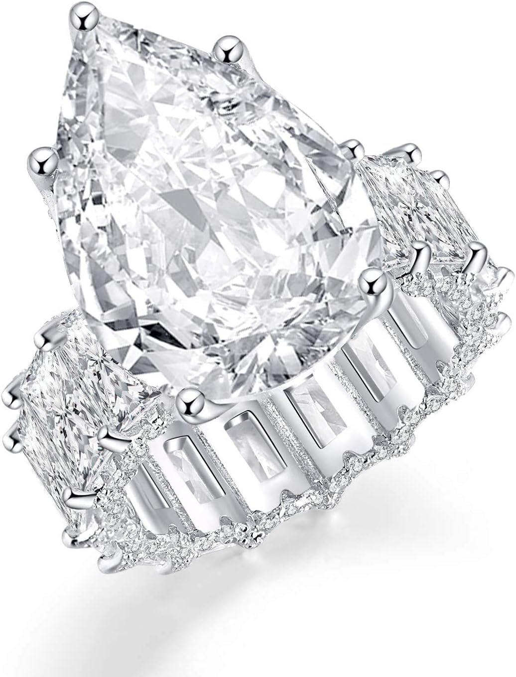 S925 sterling silver ring Pear-shaped CZ cubic zirconia or gold-plated sterling silver princess square cut ring, gift engagement wedding ring - Image 4